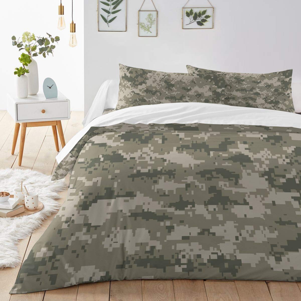 4-Piece Digital Pixel Camo Duvet Cover Set - Full Size Luxury Soft Bedding with Pillowcases - Military Camo Texture Quilt Cover & Bedspread - Perfect for Bedroom Decor, Guest Room & Dorm Essentials