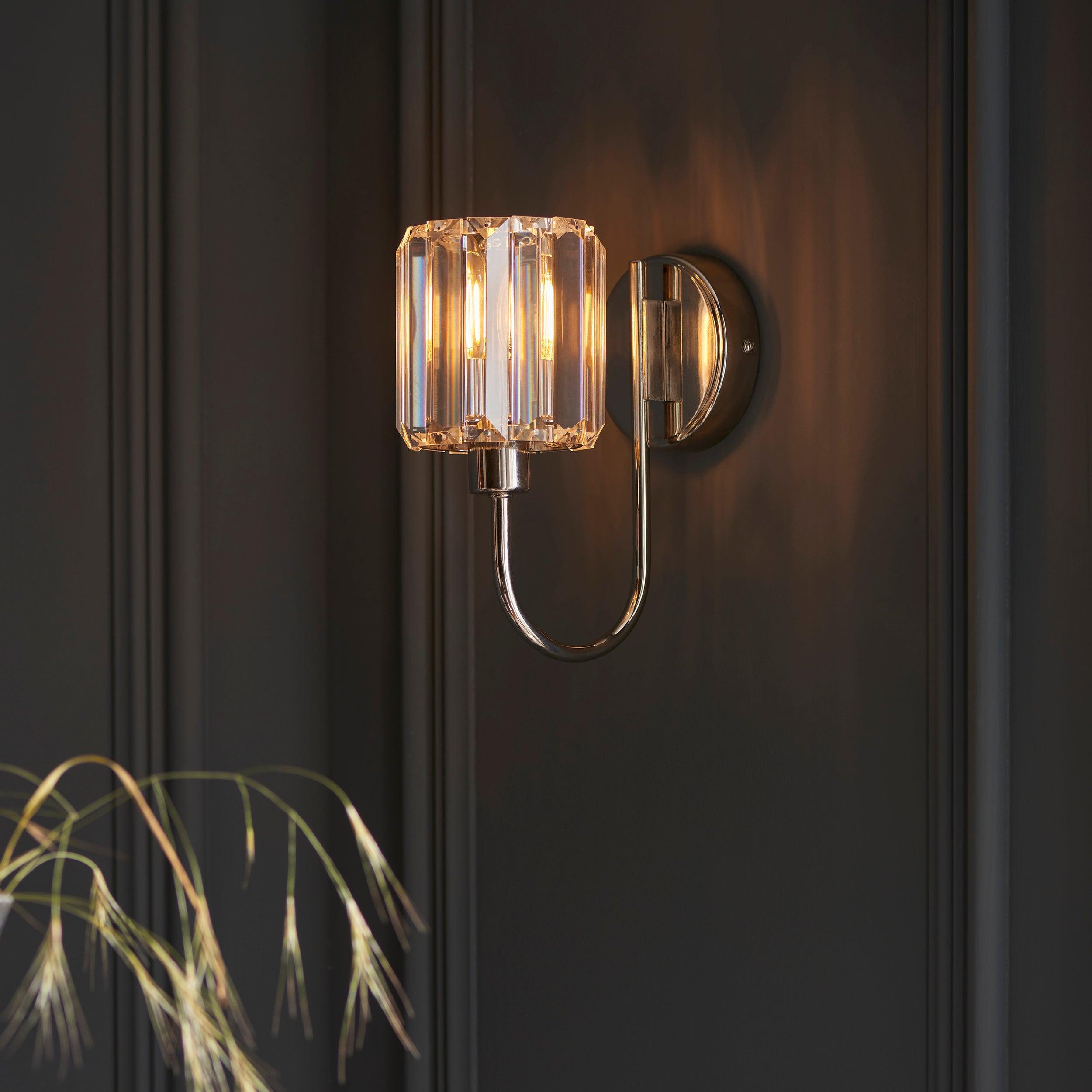 Berenice Nickel Wall Light with Clear Cut Glass Shade - Elegant Sconce for Bedroom, Hallway & Living Room Lighting