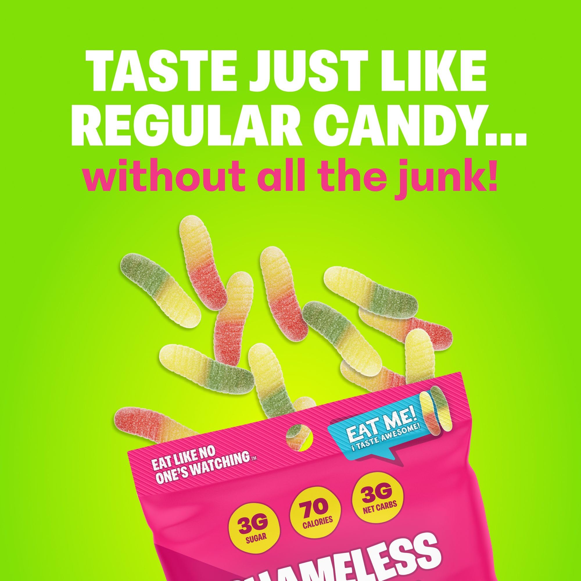 Shameless Snacks - Healthy Low Calorie & Low Carb Keto Gummies | Gluten Free Candy | 6 Pack Wild Worms | Perfect for Keto Diet, Weight Loss & On-the-Go Snacking