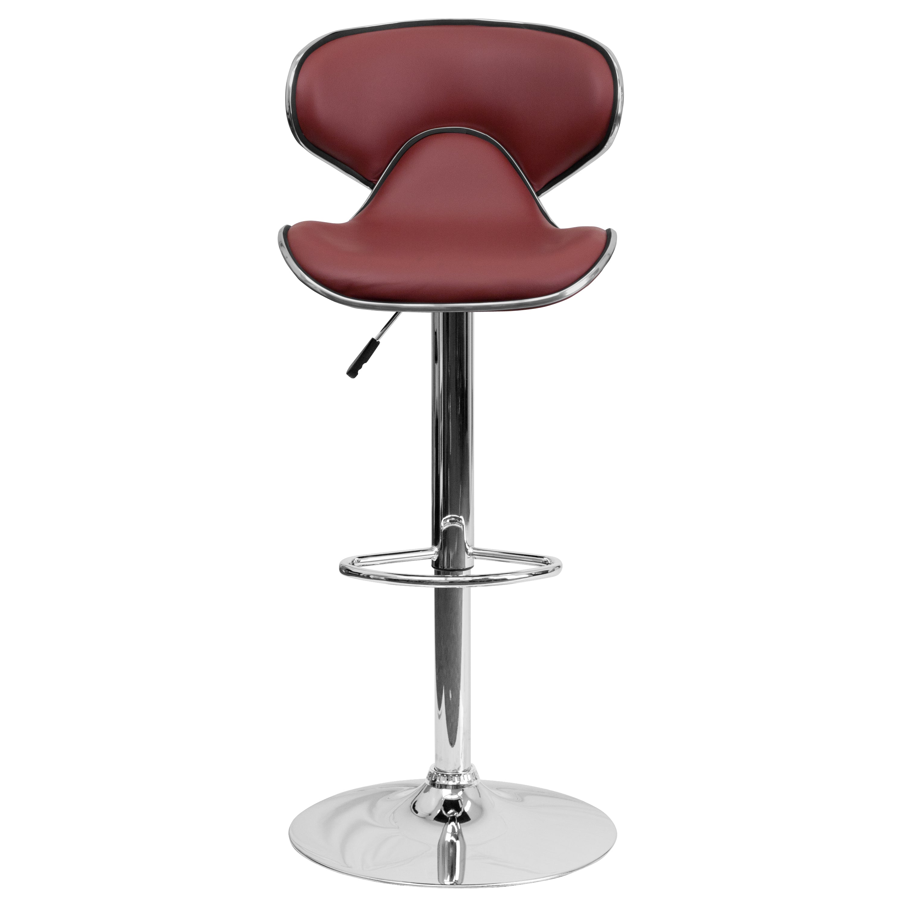 Devin Contemporary Adjustable Height Barstool - Black Vinyl Upholstery, Chrome Base - Modern Kitchen Island & Home Bar Stool for Dining & Entertaining