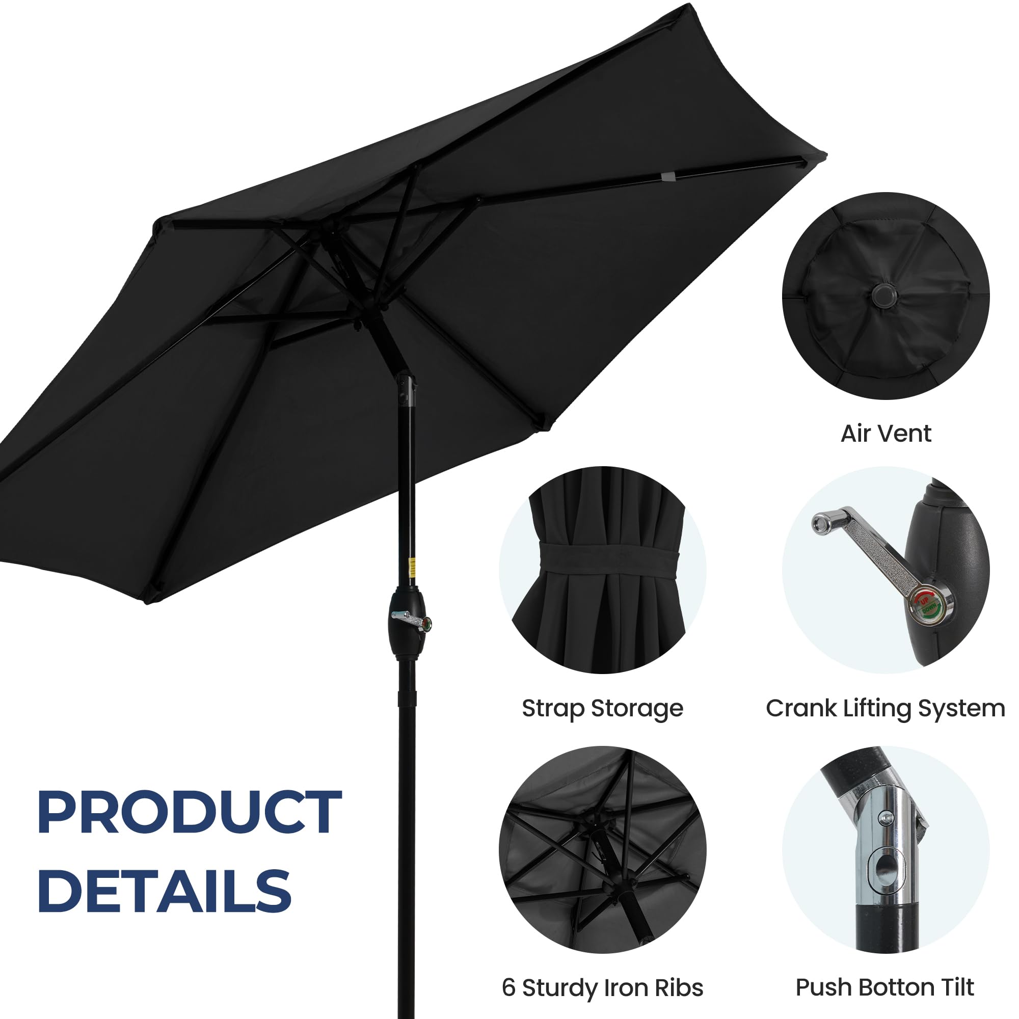SUNVIVI 7.5' Outdoor Patio Umbrella with Push Button Tilt & Crank - Heavy Duty Aluminum Pole Market Umbrella, 6 Ribs & Durable Polyester Canopy - Perfect for Backyard, Poolside, Deck, and Outdoor Dining Areas