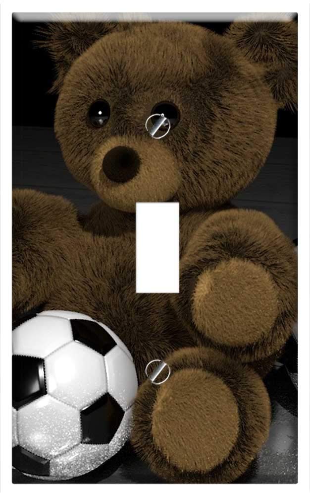 3D Teddy Bear Soccer Switch Plate - for Kids' Room Decor