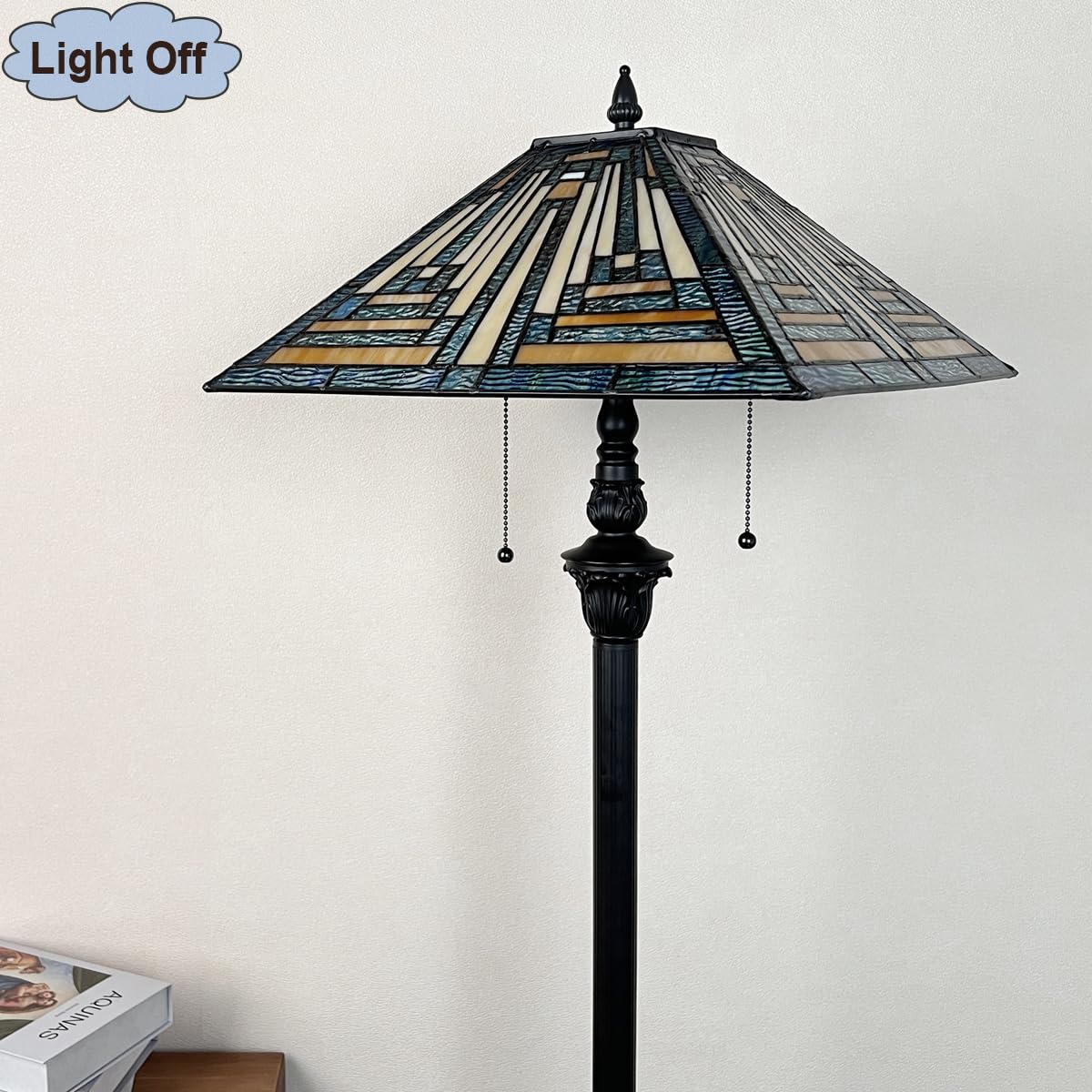Tiffany Style Blue Stained Glass Floor Lamp - 16