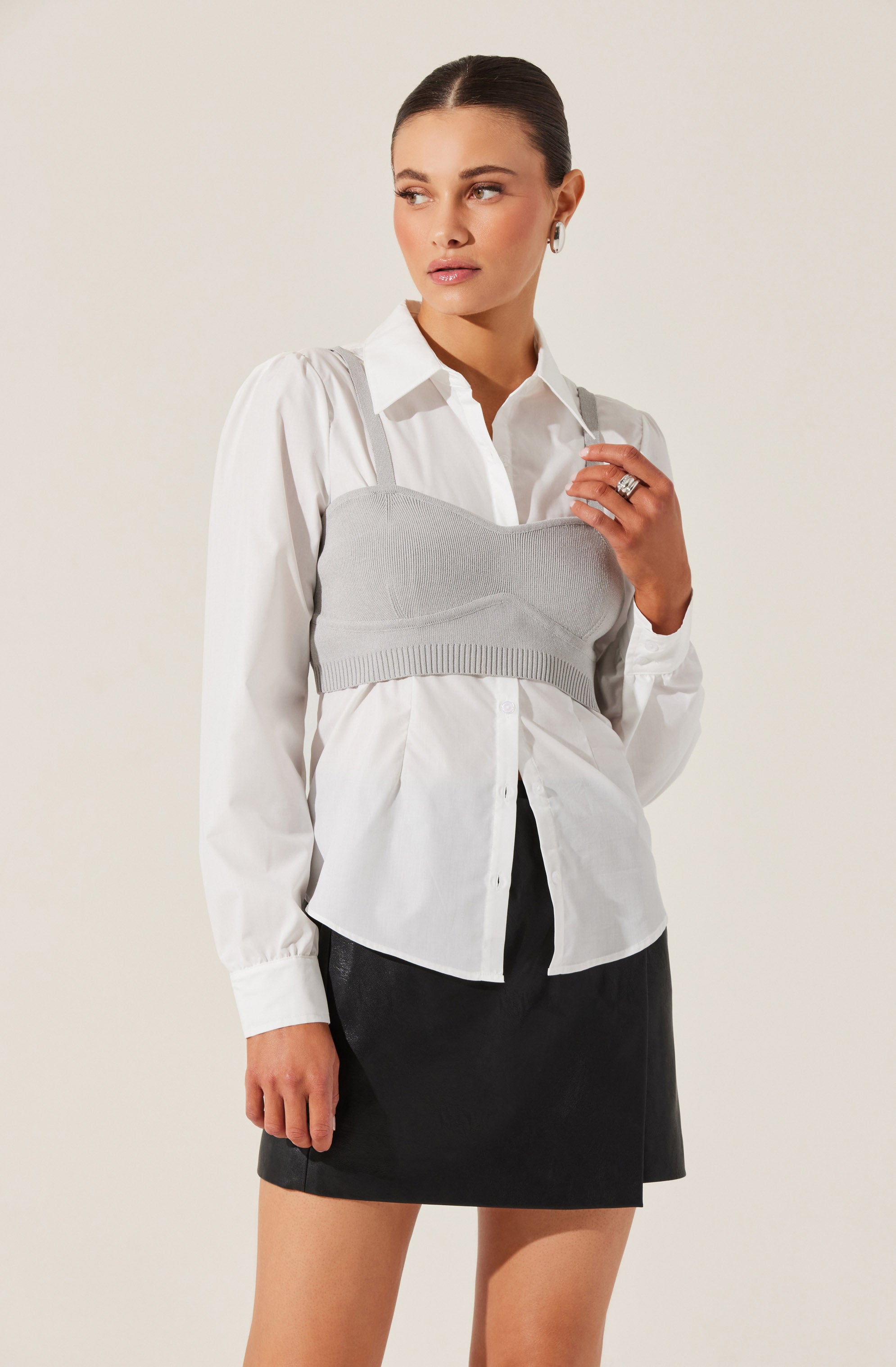 Women's Layered Sweater Tank Top with Button-Down Shirt - Stylish Fall Outfit for Work, Date Night & Casual Wear
