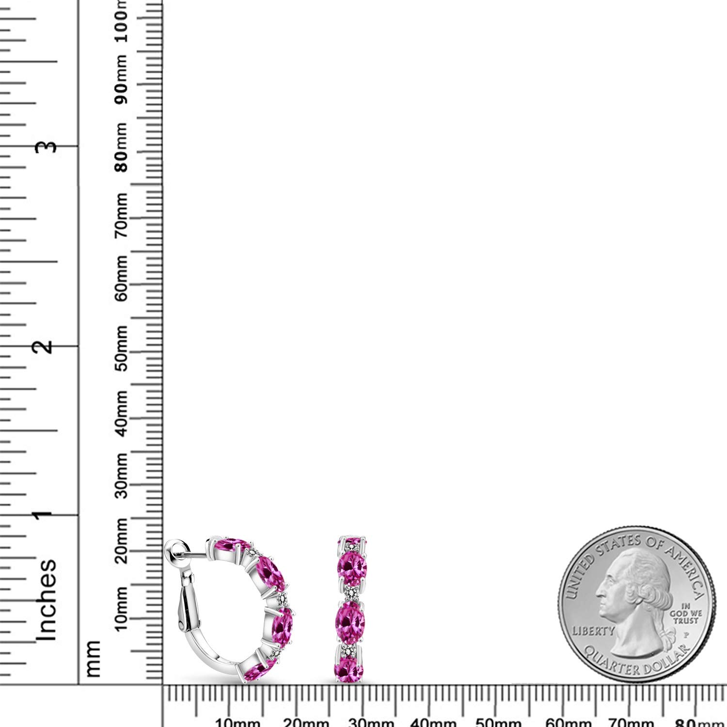 4.20 Ct Oval Pink Created Sapphire & White Diamond 925 Sterling Silver Hoop Earrings for Women - Elegant Jewelry Gift for Birthday, Anniversary & Special Occasions