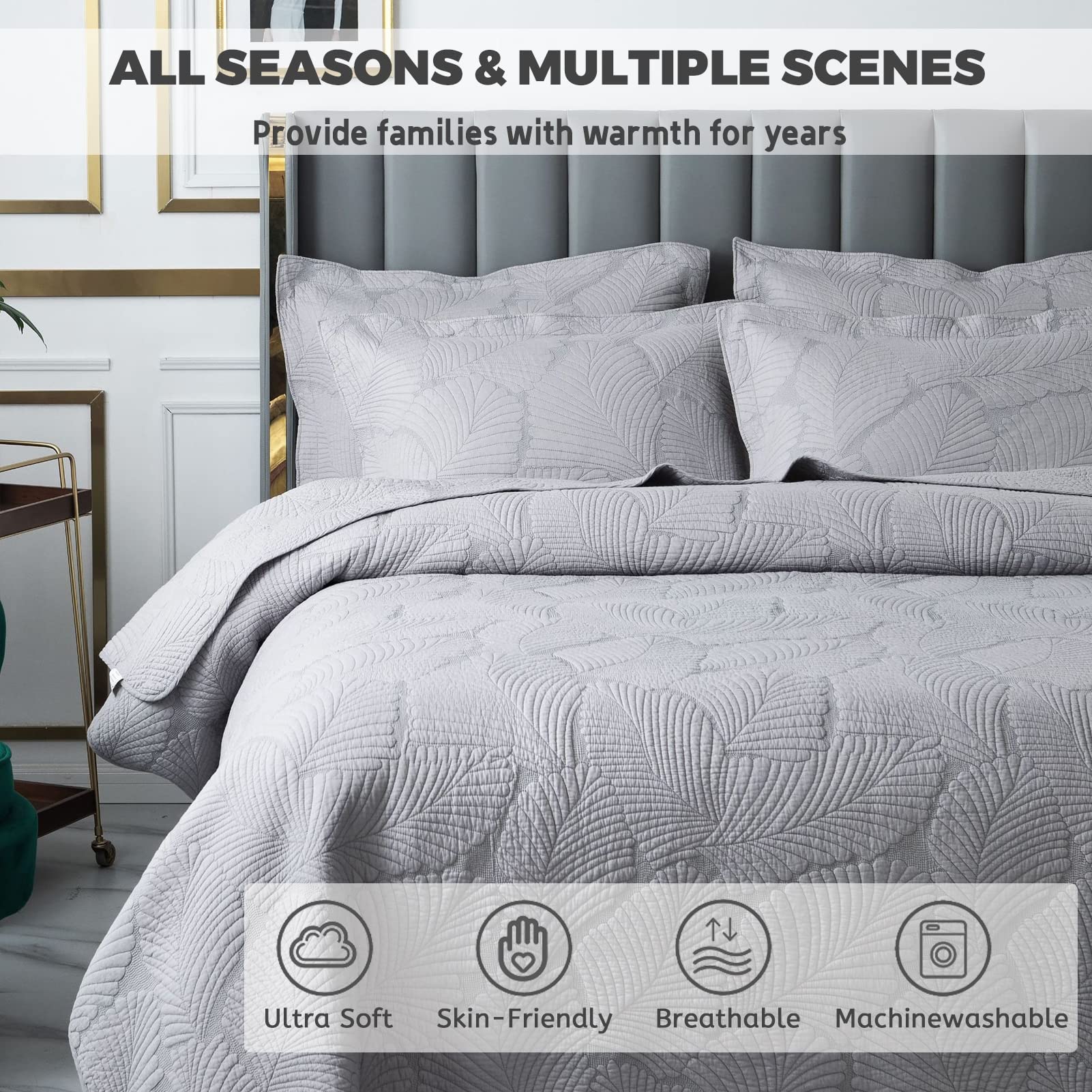 Blue Queen & King Size Reversible 3-Piece Quilt Set with Pillow Shams | Ultrasonic Quilting Technology | Soft, Wrinkle & Pilling Resistant Bedspread Coverlet | Pink & Blue Options | Perfect for Master Bedroom, Guest Room & Cozy Home Decor