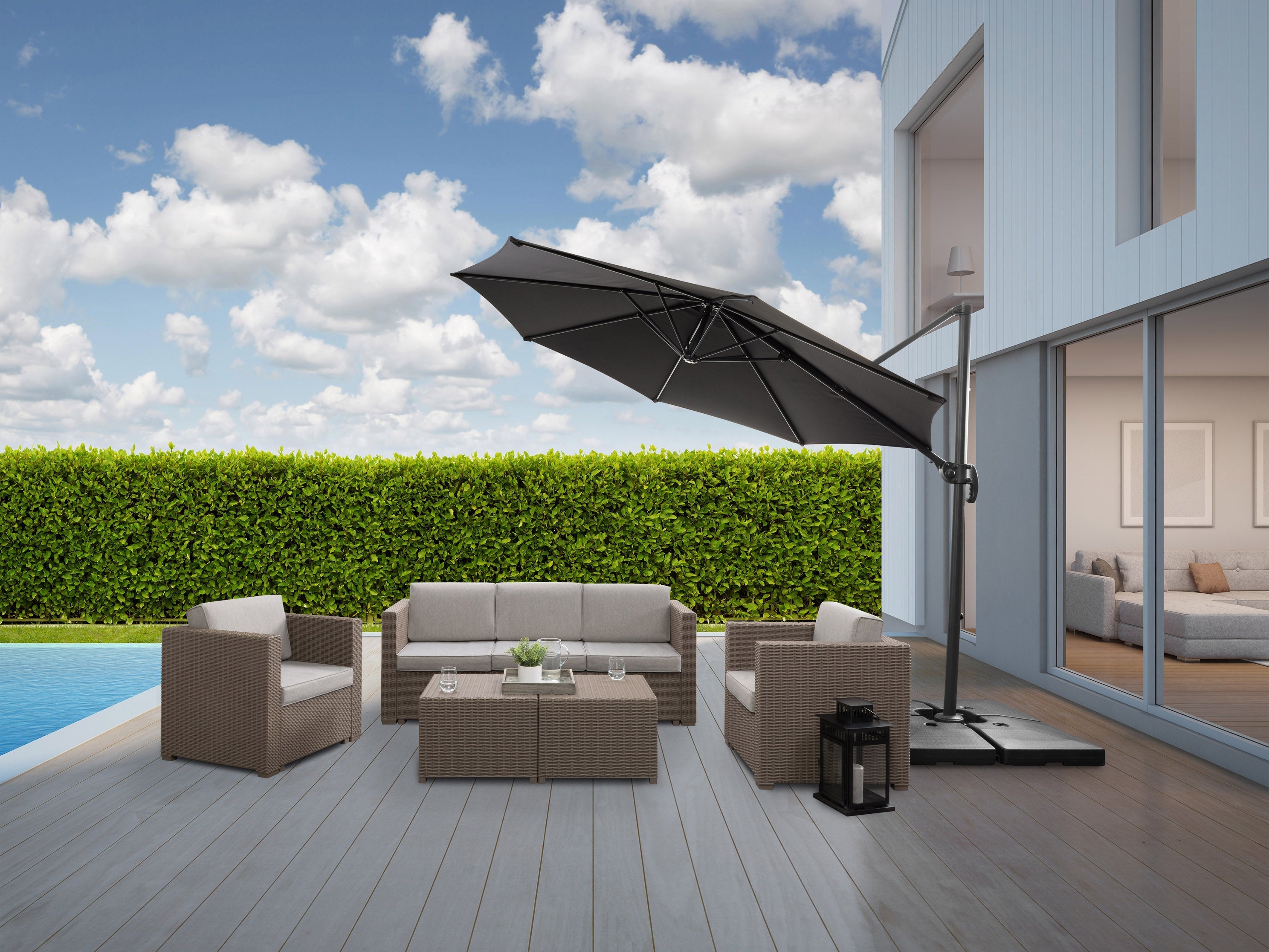 9.5ft Offset Patio Umbrella with 360 Degree Rotation - Durable Outdoor Cantilever Umbrella in Black for Poolside, Garden, and Backyard Relaxation