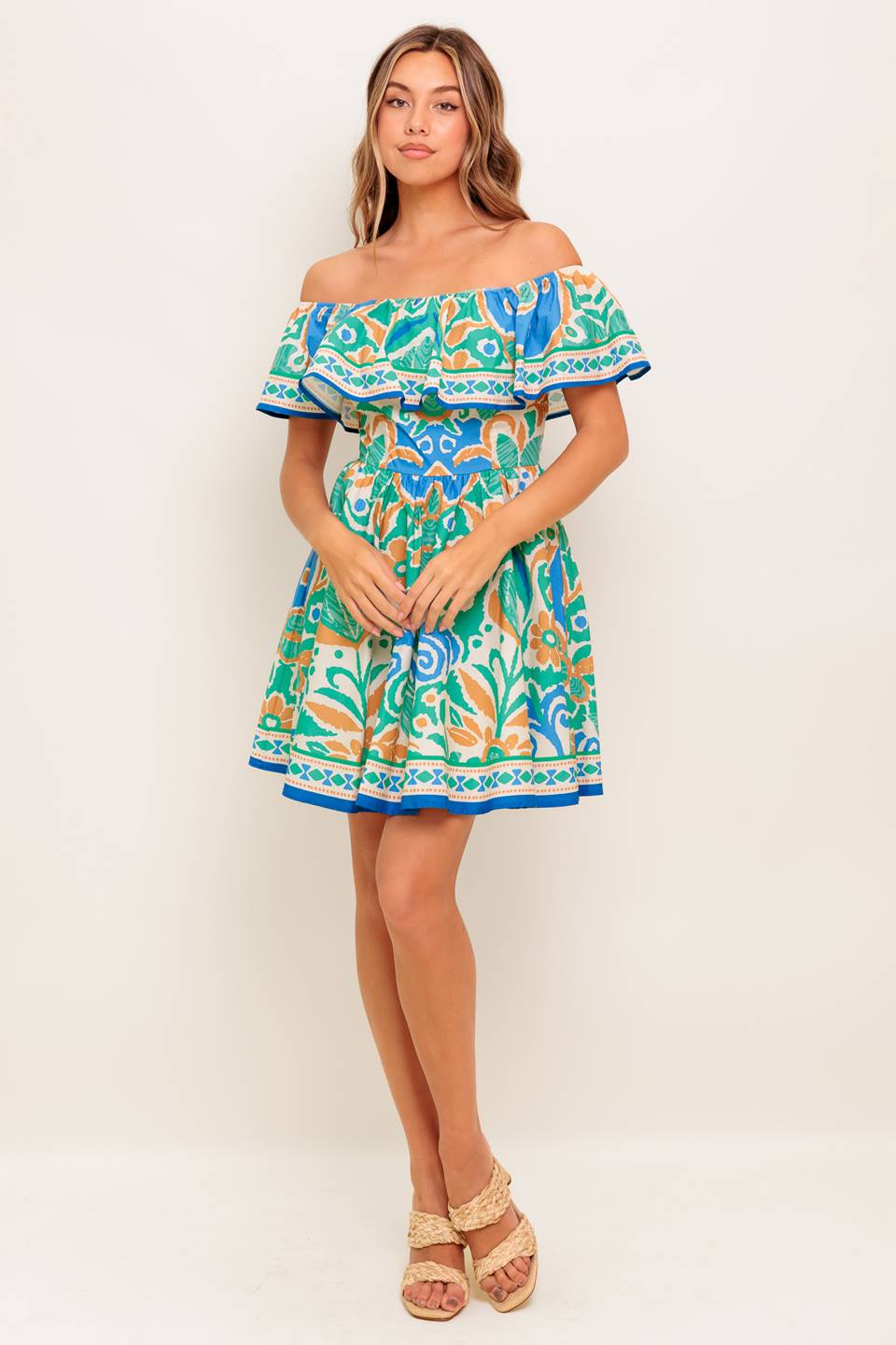 Cambria Mini Dress in Sage & Blue - Women's Casual Summer Dress for Beach, Party & Date Night