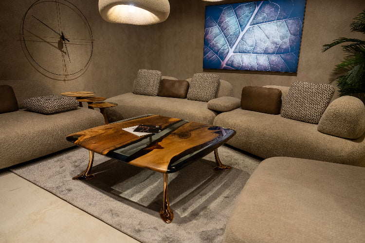 Luxury Epoxy Resin River Walnut Coffee Table - Handmade Modern Wooden Dining Table for Living Room | Osso Collection | Perfect for Home Decor, Office & Lounge Areas