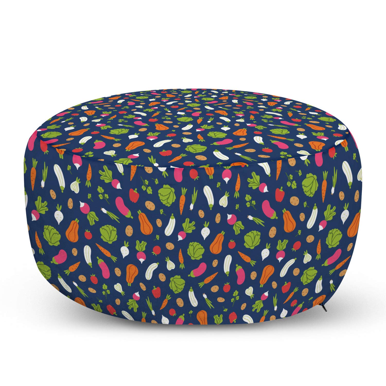 Ambesonne Vegetable Ottoman Pouf - Carrot, Pepper, Onion, Zucchini, Garlic, Potato & Tomato Print - Soft Decorative Foot Rest with Removable Cover for Living Room & Bedroom - Healthy Lifestyle Home Decor - Perfect for Relaxing, Reading Nook & Nursery Accent