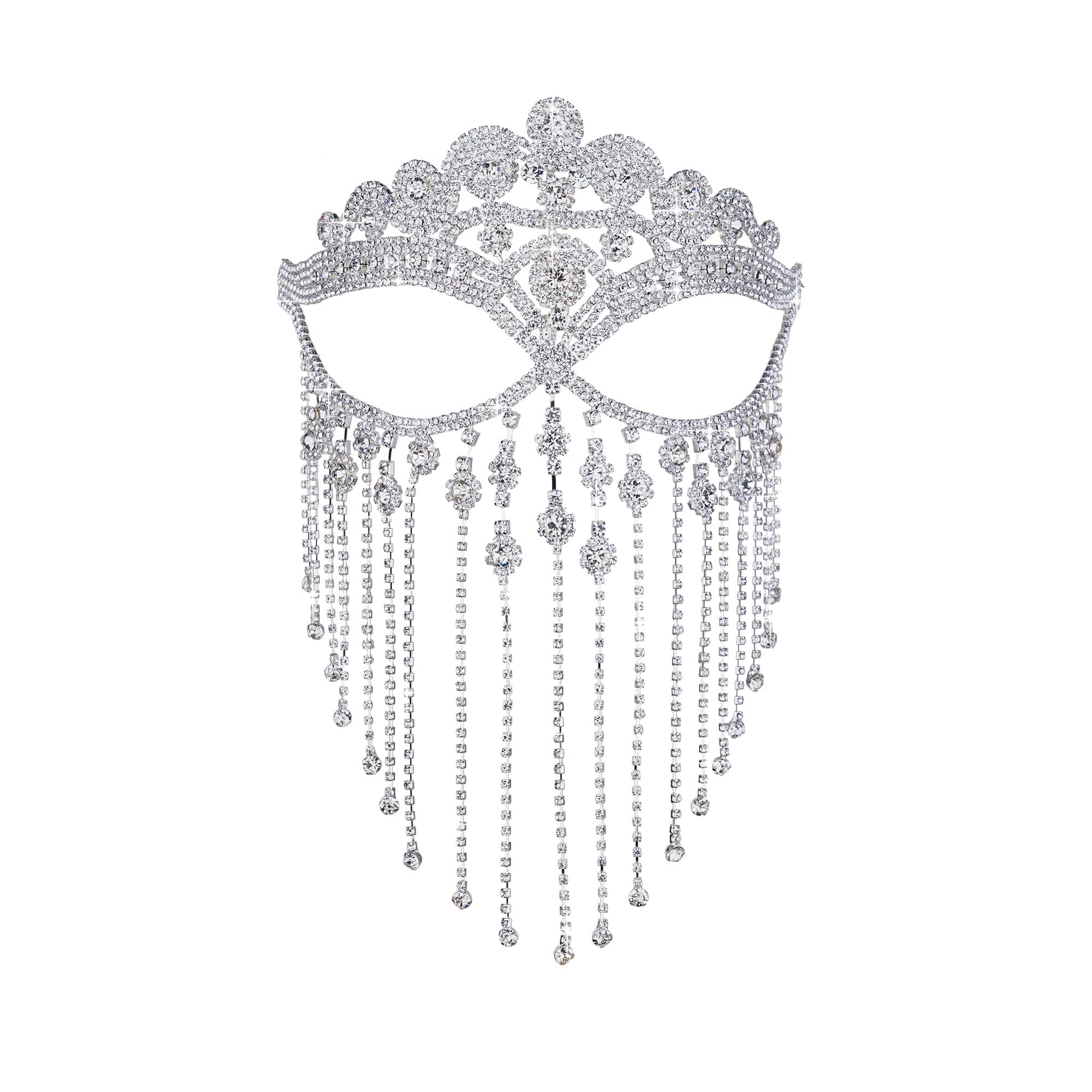 CCbodily Rhinestone Face Mask for Women - Crystal Face Chain Masquerade Mask, Elegant Rhinestone Mask for Parties, Halloween, Cosplay & Special Events