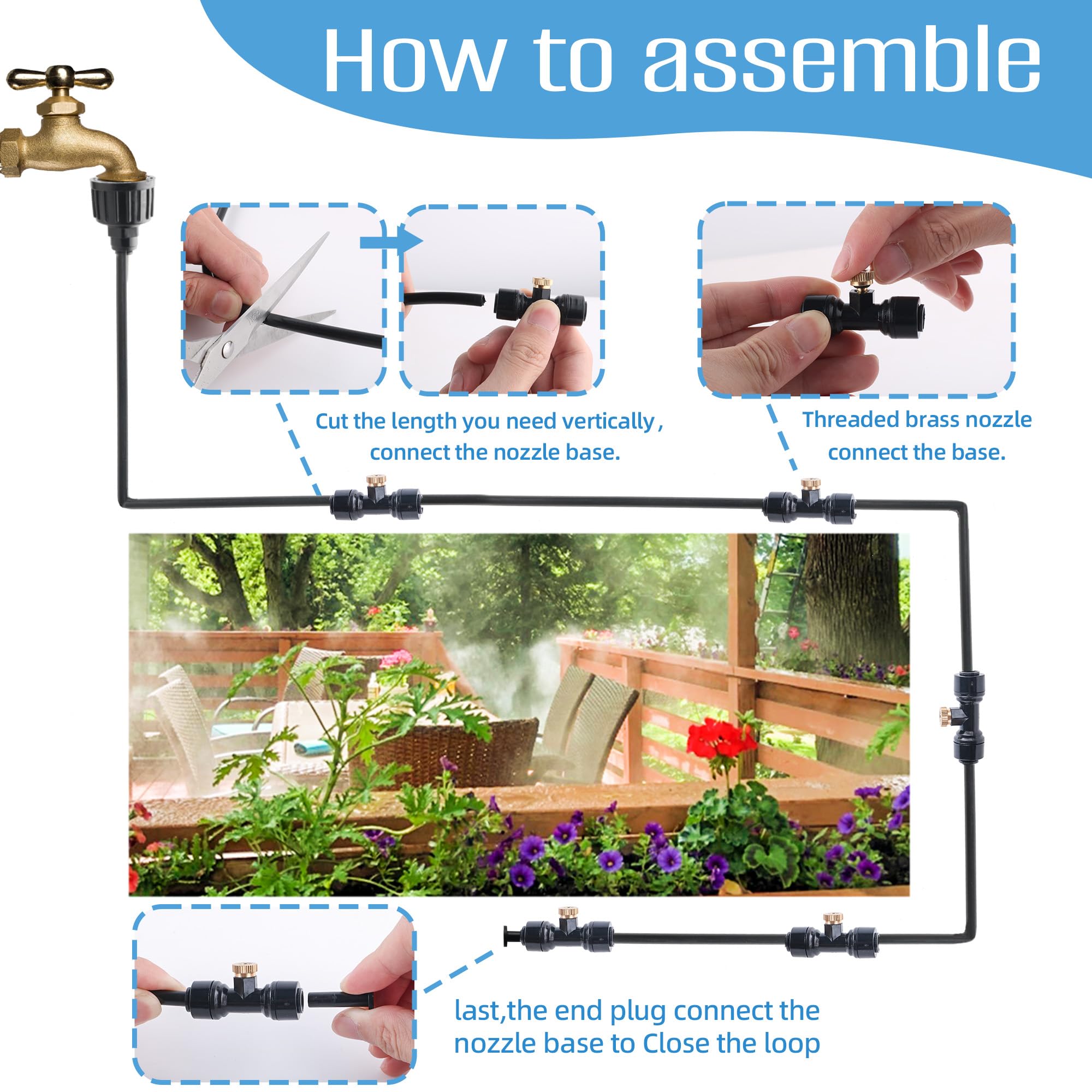 20 FT Outdoor Misting System with 6 Brass Nozzles & 3/4