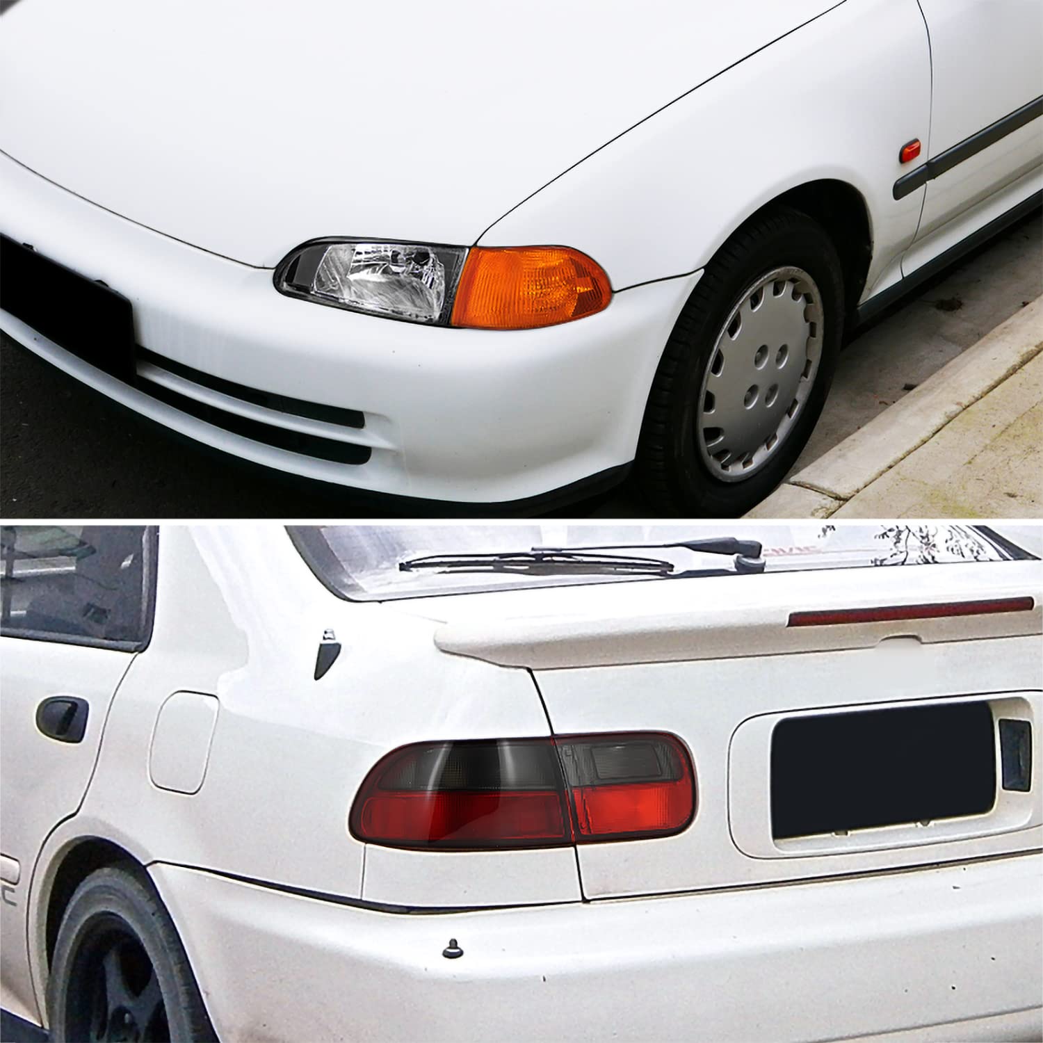 Spec-D Tuning Black Headlights with Amber Corner Lights & Red/Smoke Tail Lamps for 1992-1995 Honda Civic 4-Door Sedan (Left & Right Pair) - Upgrade Your Ride for Enhanced Night Visibility & Stylish Look