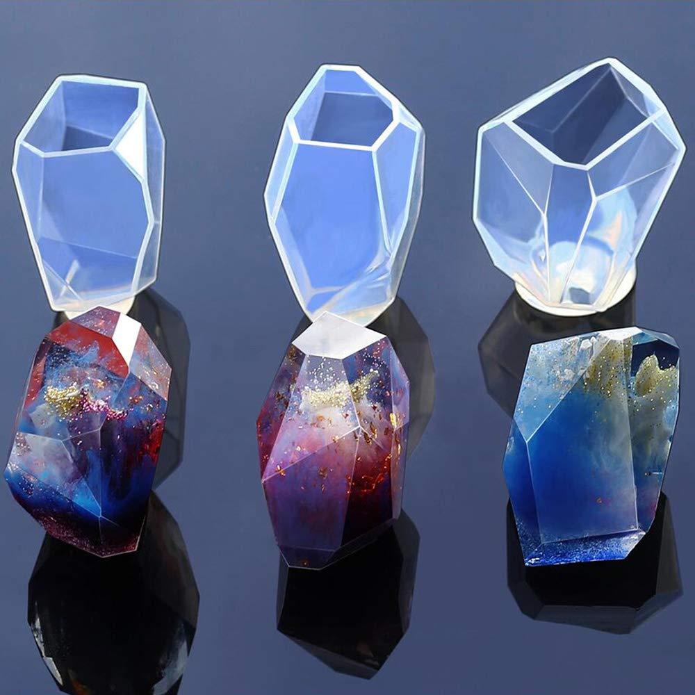 FineInno 3-Piece Large Gemstone Resin Molds for Jewelry Making - Multi-Faceted Stone Silicone Molds for DIY Epoxy Resin Casting, Aromatherapy & Candle Making - Perfect for Handmade Gifts, Home Decor & Craft Projects