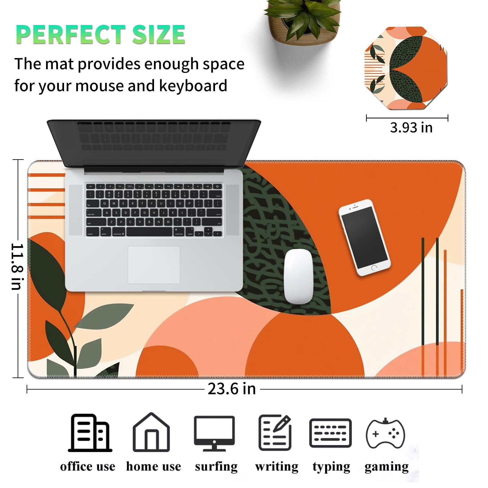 Non-Slip Large Mouse Pad with Abstract Geometric Design - 11.8