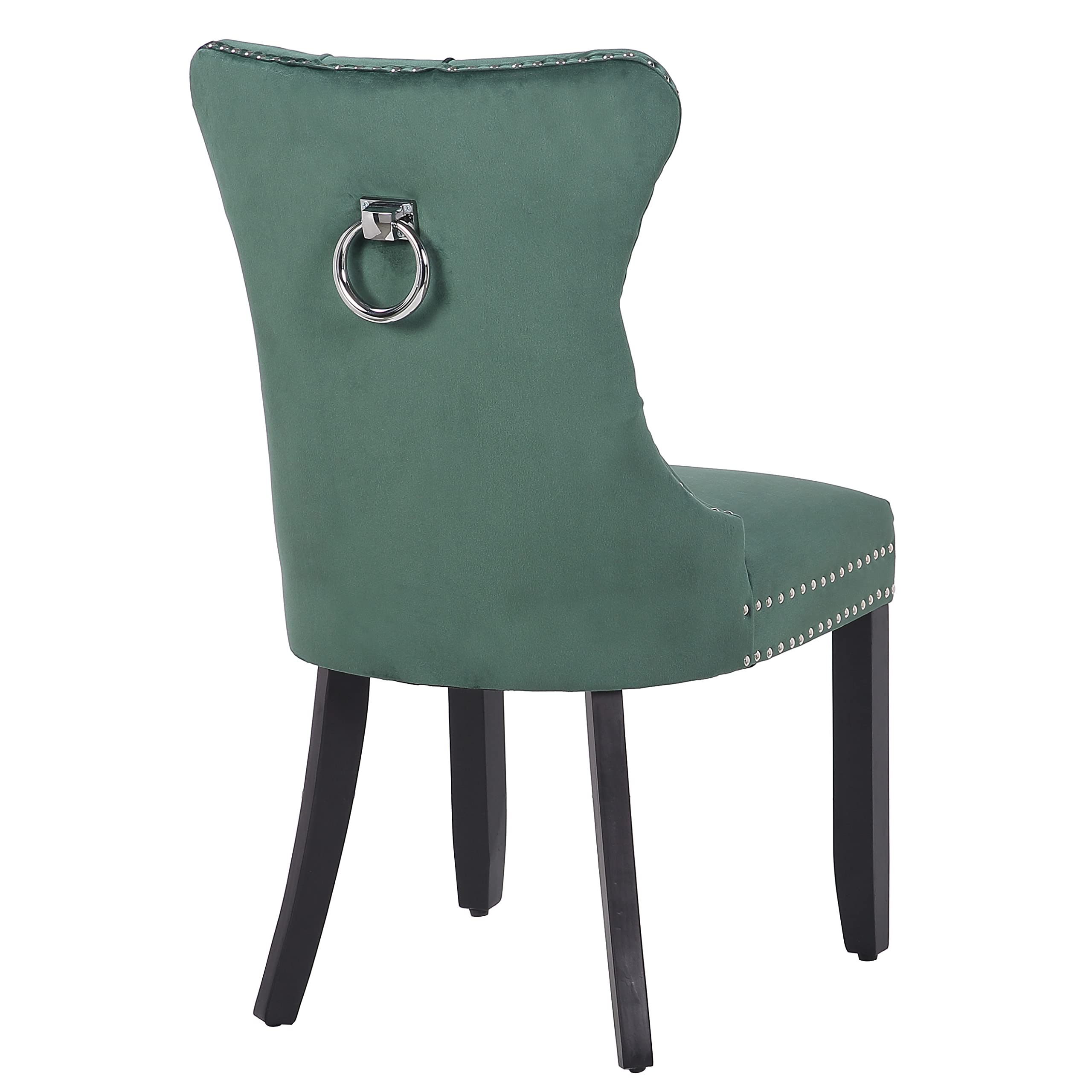 BTEXPERT Green Velvet Tufted Dining Chairs Set of 2 - High Back Upholstered Chairs with Solid Wood Frame & Nailhead Trim - Elegant Living Room, Bedroom or Coffee Shop Seating - Perfect for Dining, Lounging & Home Decor (5190-2)