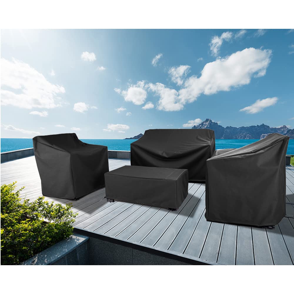 **Waterproof Outdoor Furniture Covers for 4-Piece Patio Conversation Set - Heavy-Duty Black Patio Furniture Protector for Rain, Sun & Snow - Perfect for Backyard, Deck, or Garden Use**