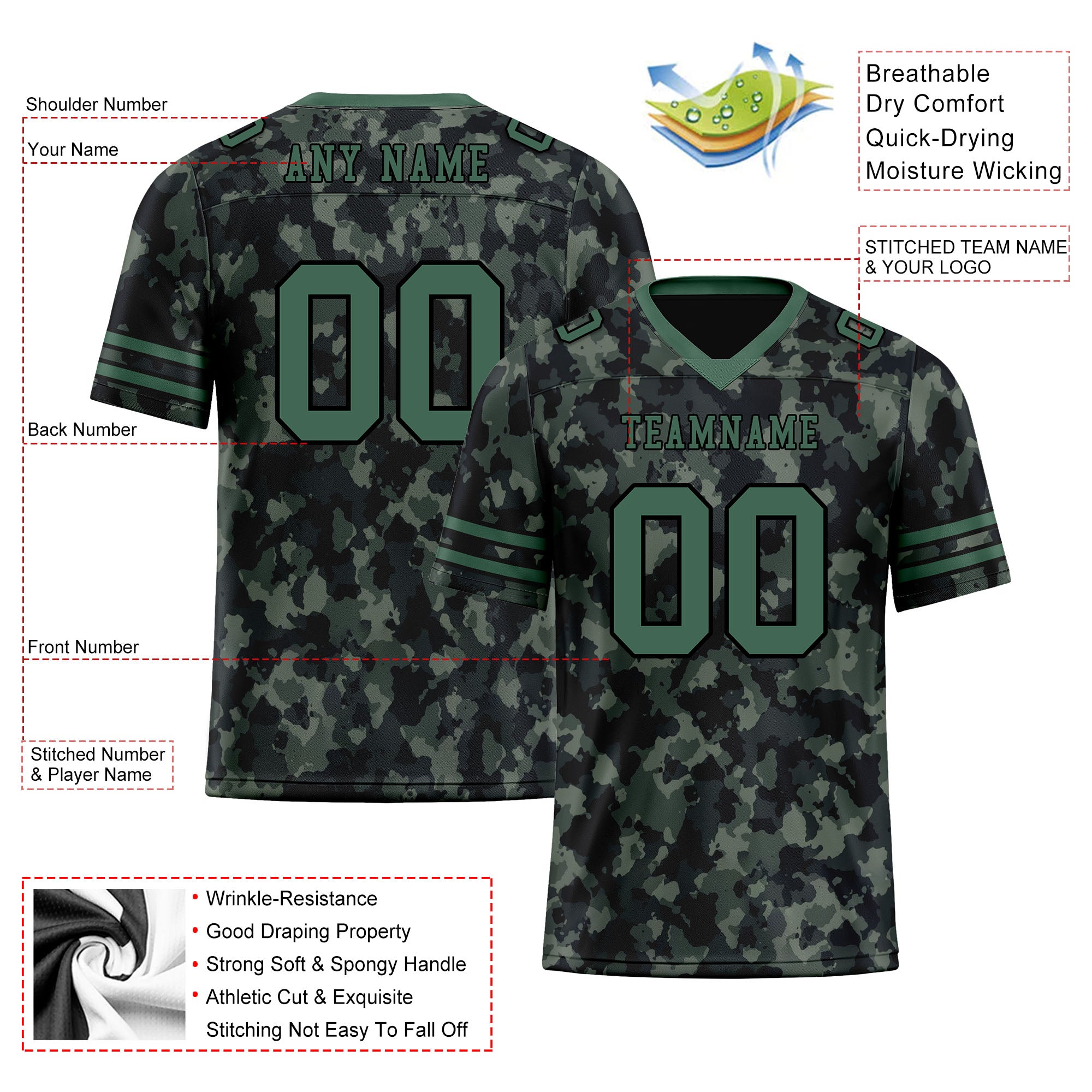 Custom Camo Personalized Authentic Football Jersey FBJ02 D06112 - Perfect for Game Day, Tailgating & Fan Events