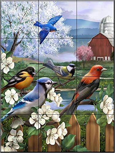 Henry Peterson Ceramic Tile Mural - Spring Gathering II (HP) - Handcrafted Wall Art for Home Decor, Kitchen Backsplash & Bathroom Accent