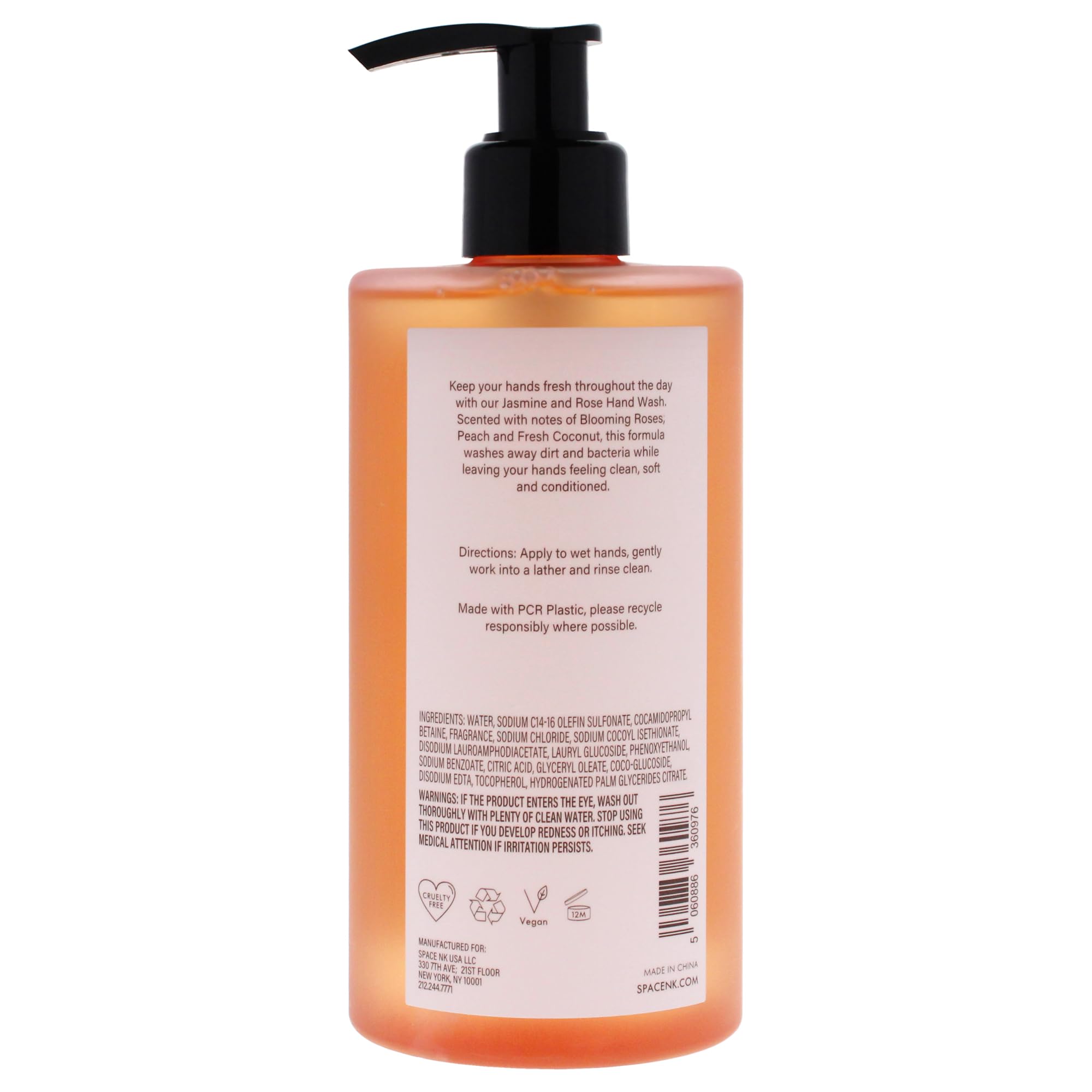 SpaceNK Beauty Space Hand Wash - Jasmine & Rose Scented Unisex Hand Soap - 11.8 oz Luxury Foaming Hand Wash for Bathroom, Kitchen & Guest Washroom