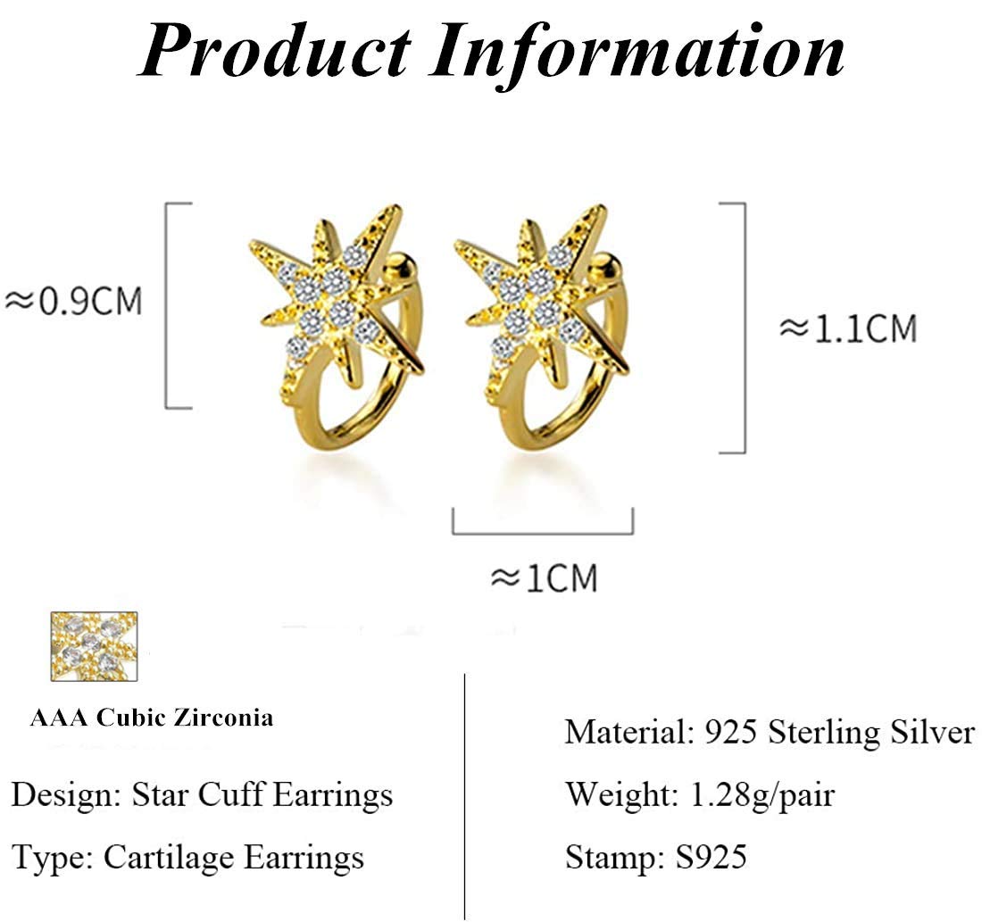 CZ Star Cuff Wrap Earrings - Snowflake Crystal Twinkle Helix Cartilage Clip On Earrings | Non-Piercing Hexagram Ear Cuff for Women | Perfect for Parties, Weddings & Everyday Fashion Accessories