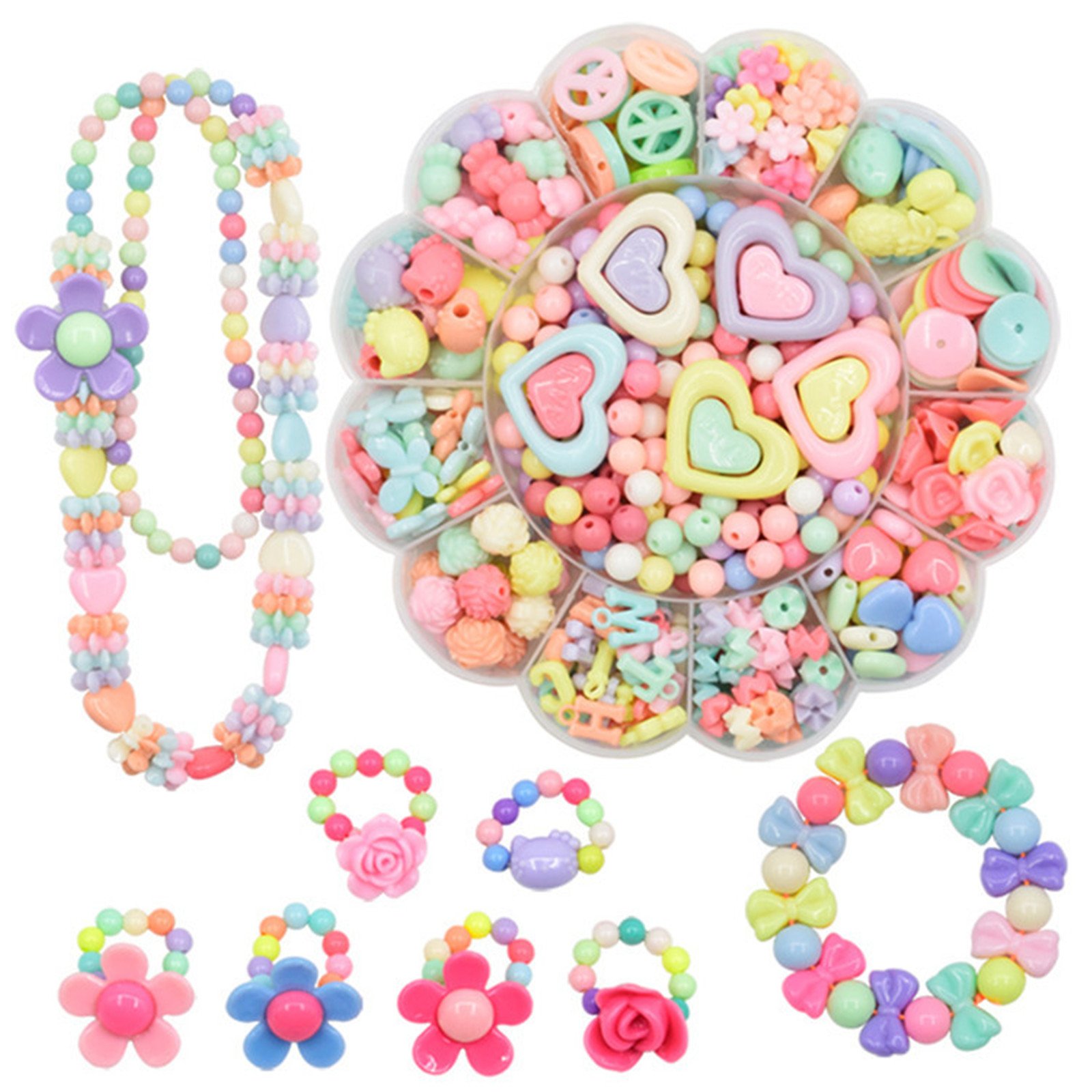 DIY Beads Kit for Bracelet Making - 470PCS Colorful Acrylic Craft Beads with Accessories for Jewelry, Hair Hoops & Gifts | Perfect for Girls' Arts & Crafts, Birthday Presents & Creative Projects