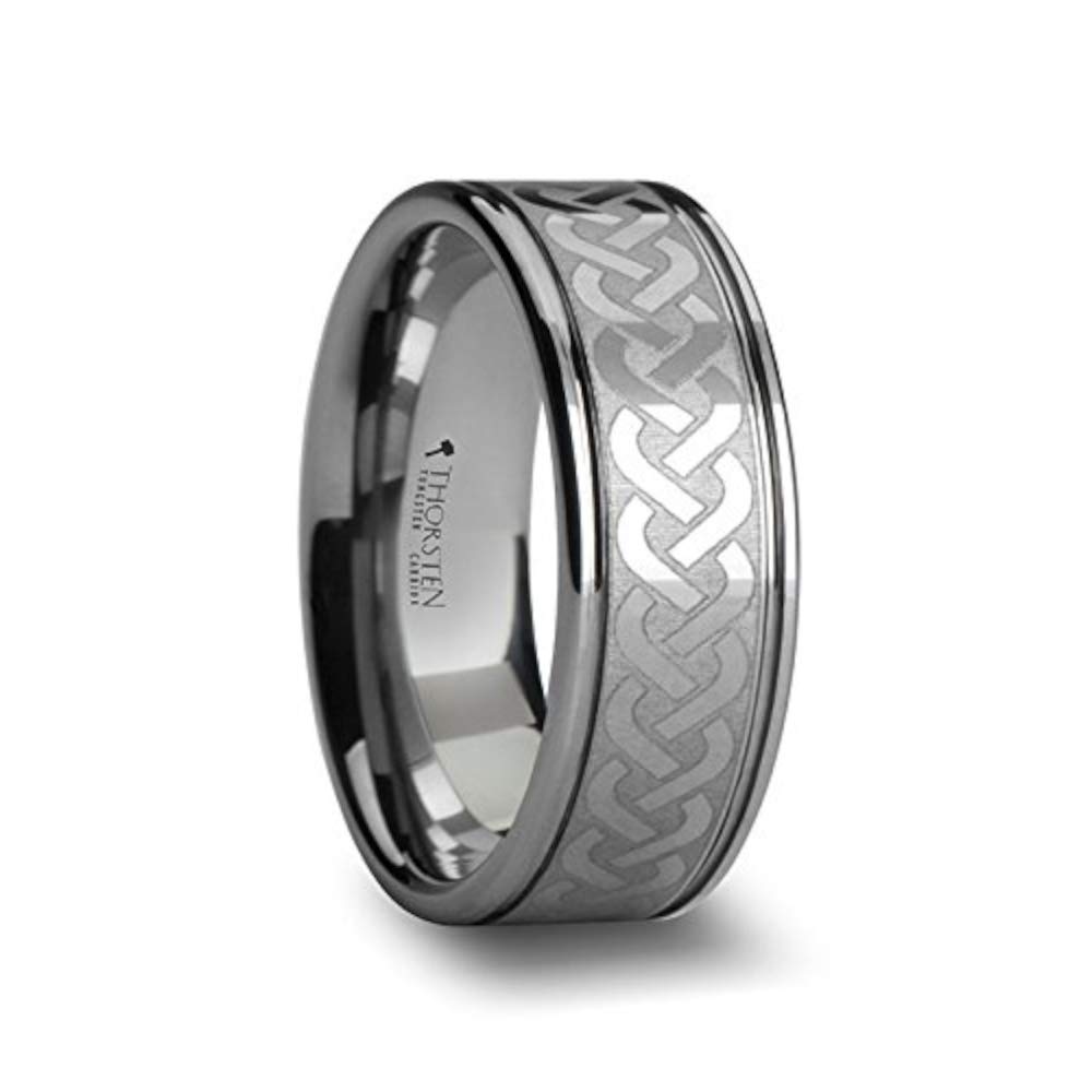PALLAS Celtic Knot Laser Engraved Tungsten Wedding Band - 8mm Comfort Fit Ring for Men - Free Custom Engraving - Perfect for Anniversaries, Engagements & Celtic Weddings