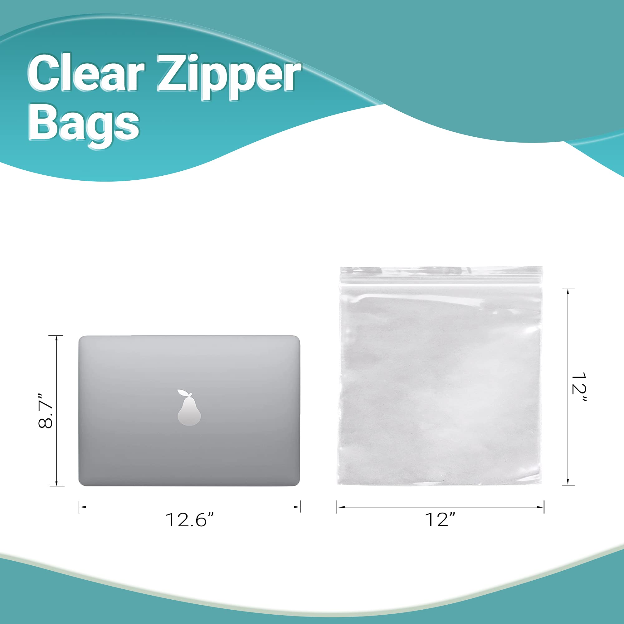 APQ 500 Pack 12x12 Heavy Duty Clear Zipper Bags - 6 Mil Thick Reusable Seal Top Polyethylene Storage Bags for Food, Industrial & Medical Use | Perfect for Organizing, Packing & Storing Crafts, Snacks & Supplies