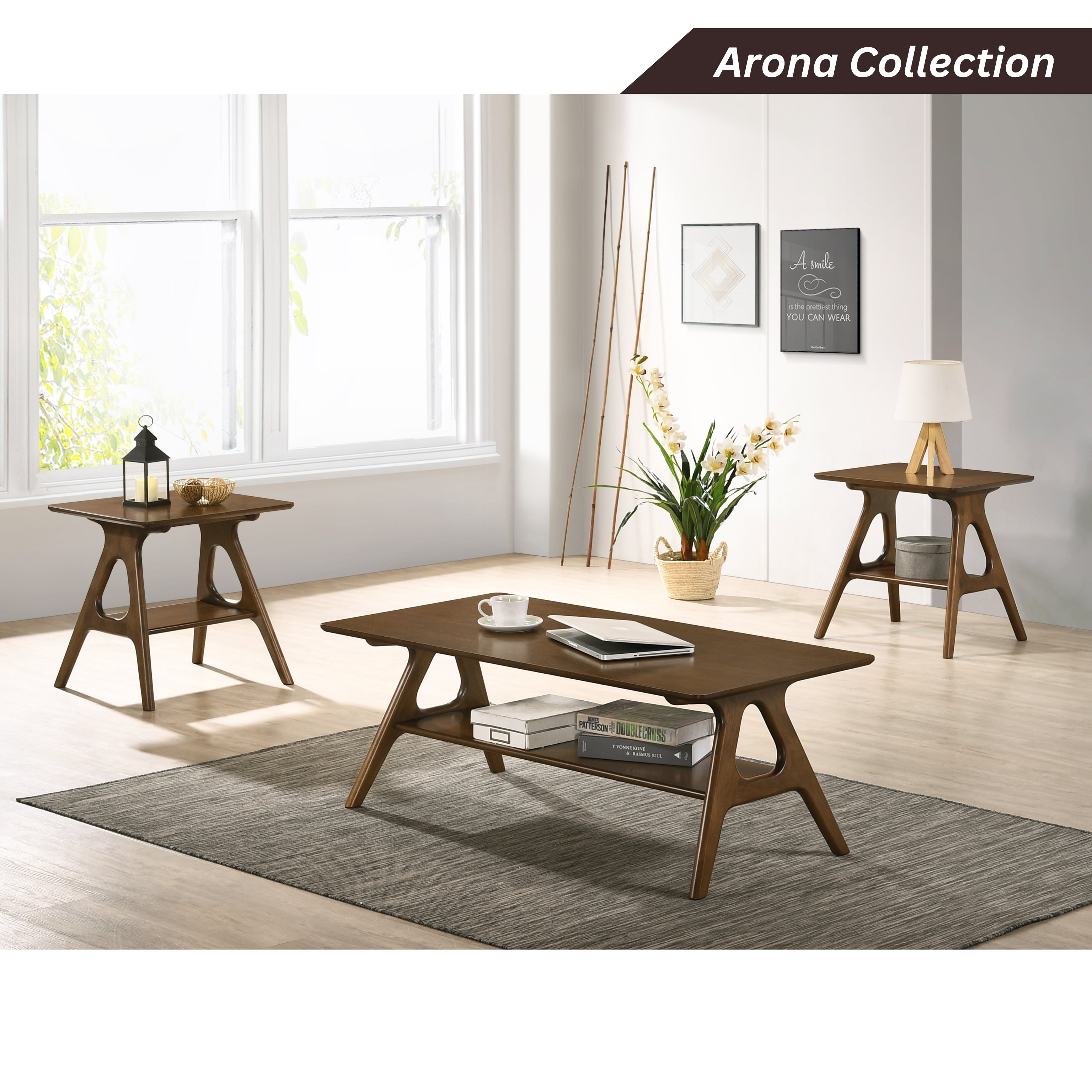 Roundhill Furniture Arona Mid Century Modern Wood Shelf End Table - Stylish Living Room Side Table with Storage for Books & Decor | Perfect for Small Spaces, Apartments & Bedrooms