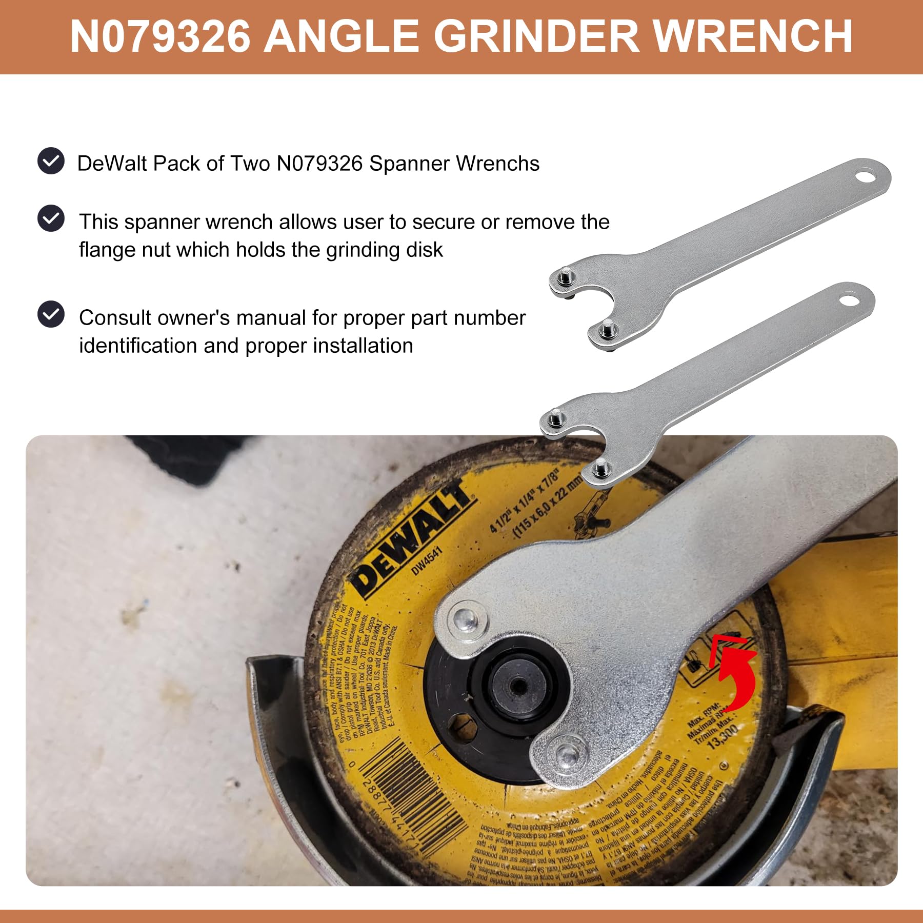 2 Pack Angle Grinder Wrench Replacement for DeWalt D28112, D28114, D28402, D28402B, D28402K, D28402N - Compatible with Power Tools for Cutting, Grinding & Polishing - Perfect for Metalworking, Woodworking & DIY Projects
