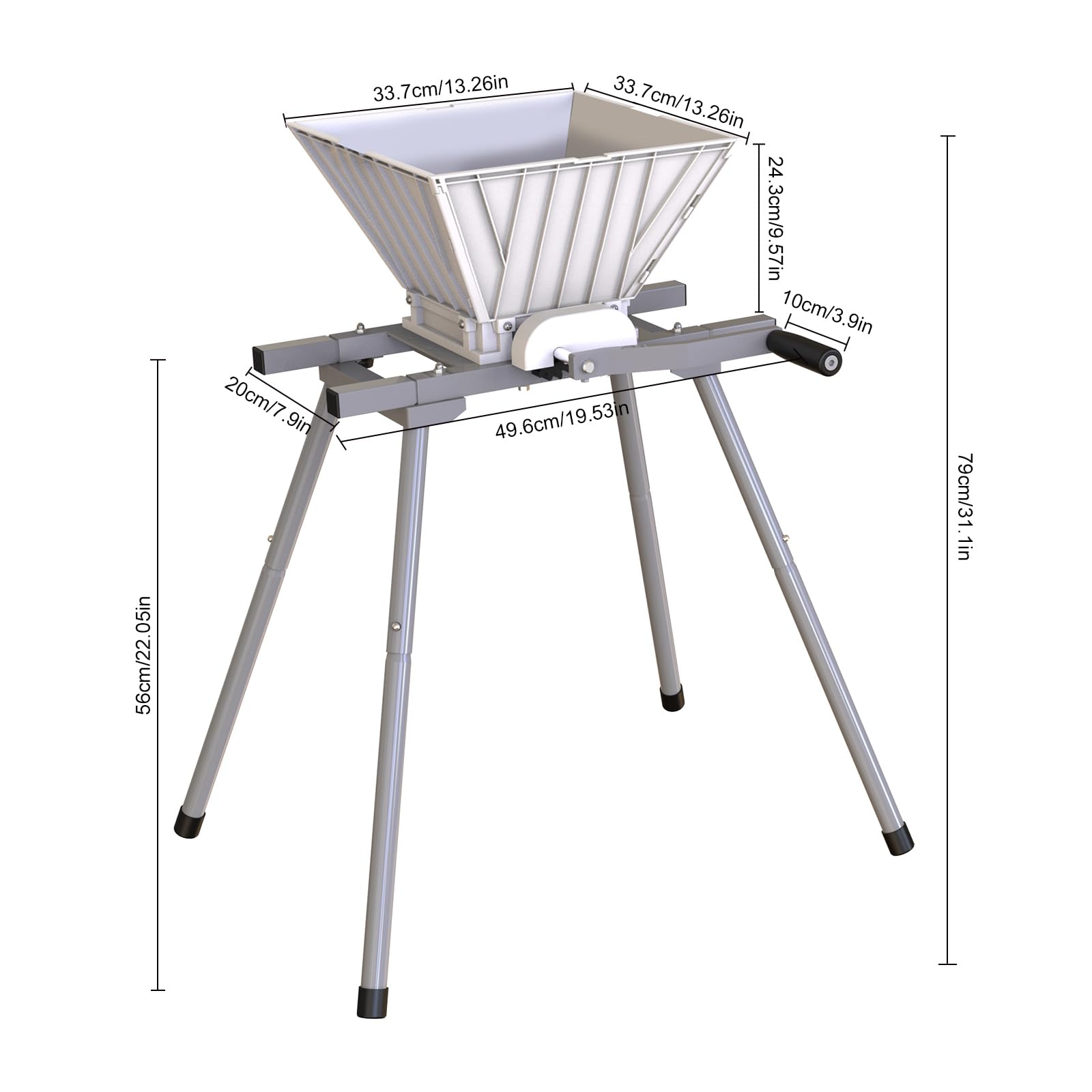Premium 7L/1.8Gallon Manual Fruit Crusher for Wine Making - Heavy Duty Apple Grinder with Nylon Teeth & Large Hopper - Perfect for Home Brewing, Cider Pressing & Juice Extraction (Silver)
