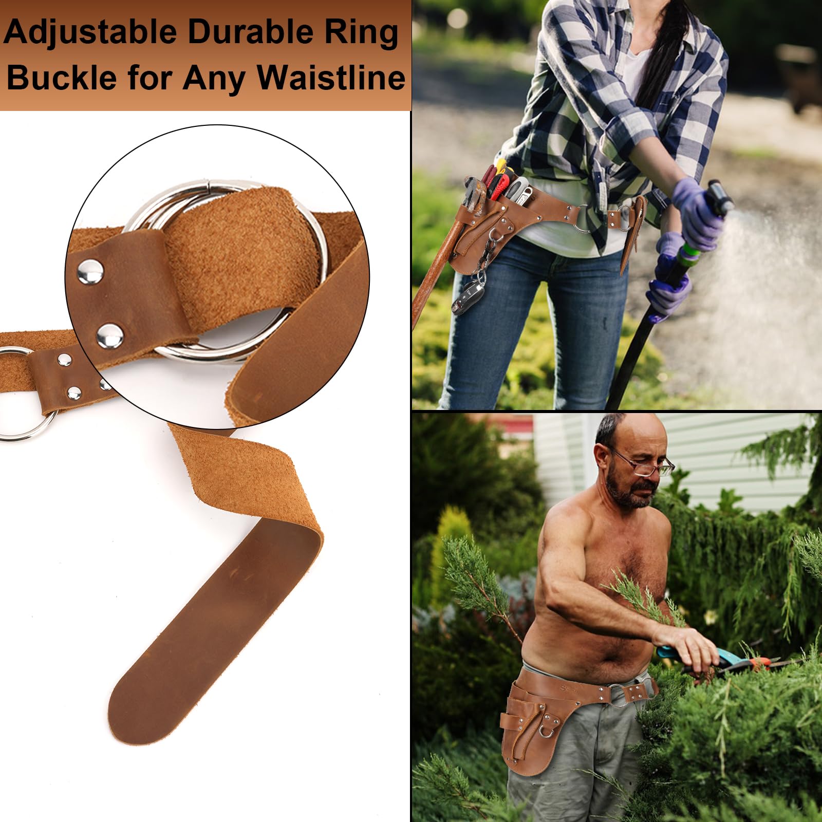 Premium Handmade Full Grain Leather Tool Belt for Women & Men - Durable Waist Pouch for Gardeners, Farmers, Electricians & Carpenters - Perfect for Construction Work, DIY Projects & Outdoor Gardening