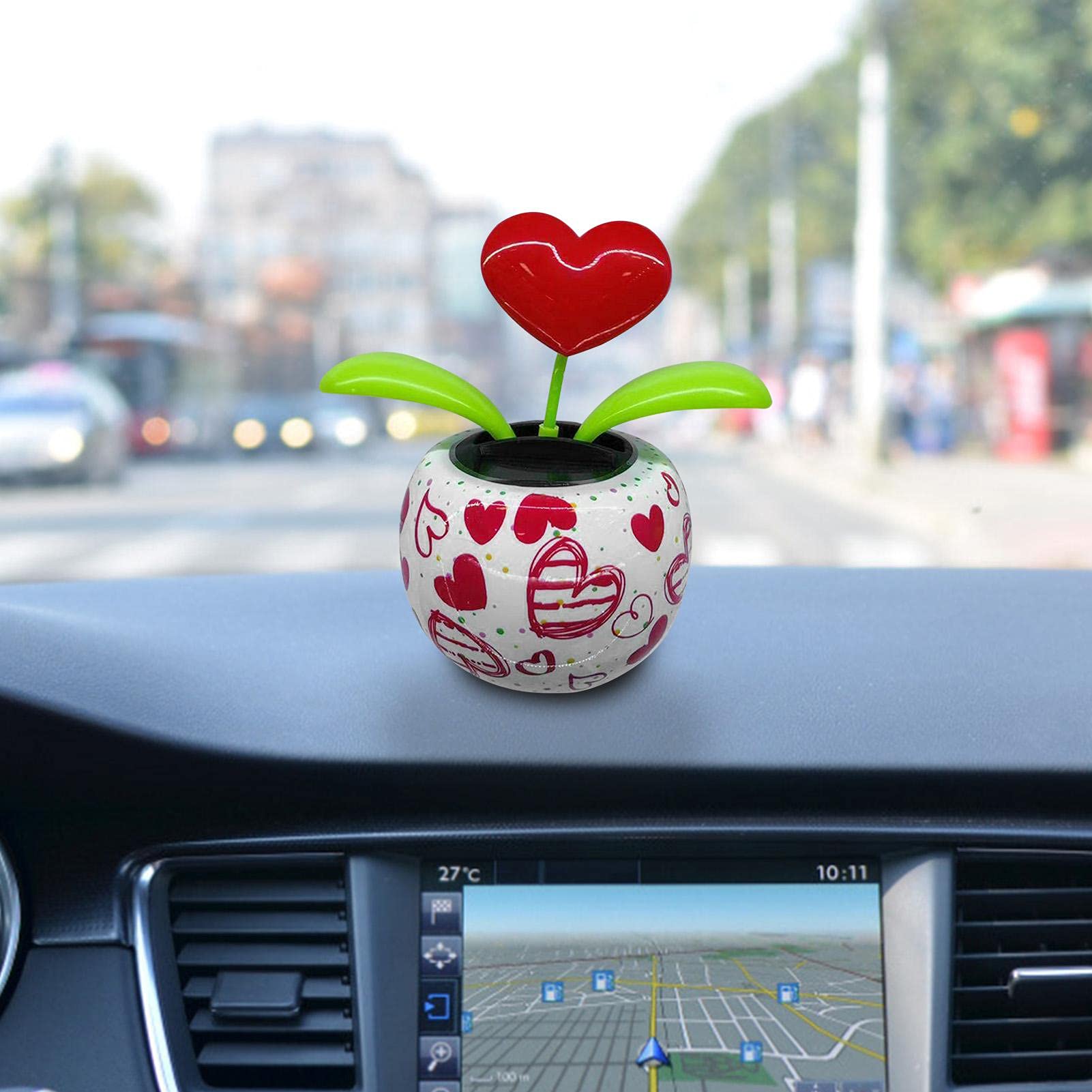 Solar Powered Dancing Flower Figurines - Heart Swing & Shaking Head Sunflower Decor for Car Dashboard, Desk, Office & Home Decor | Fun Gift Idea for Plant Lovers