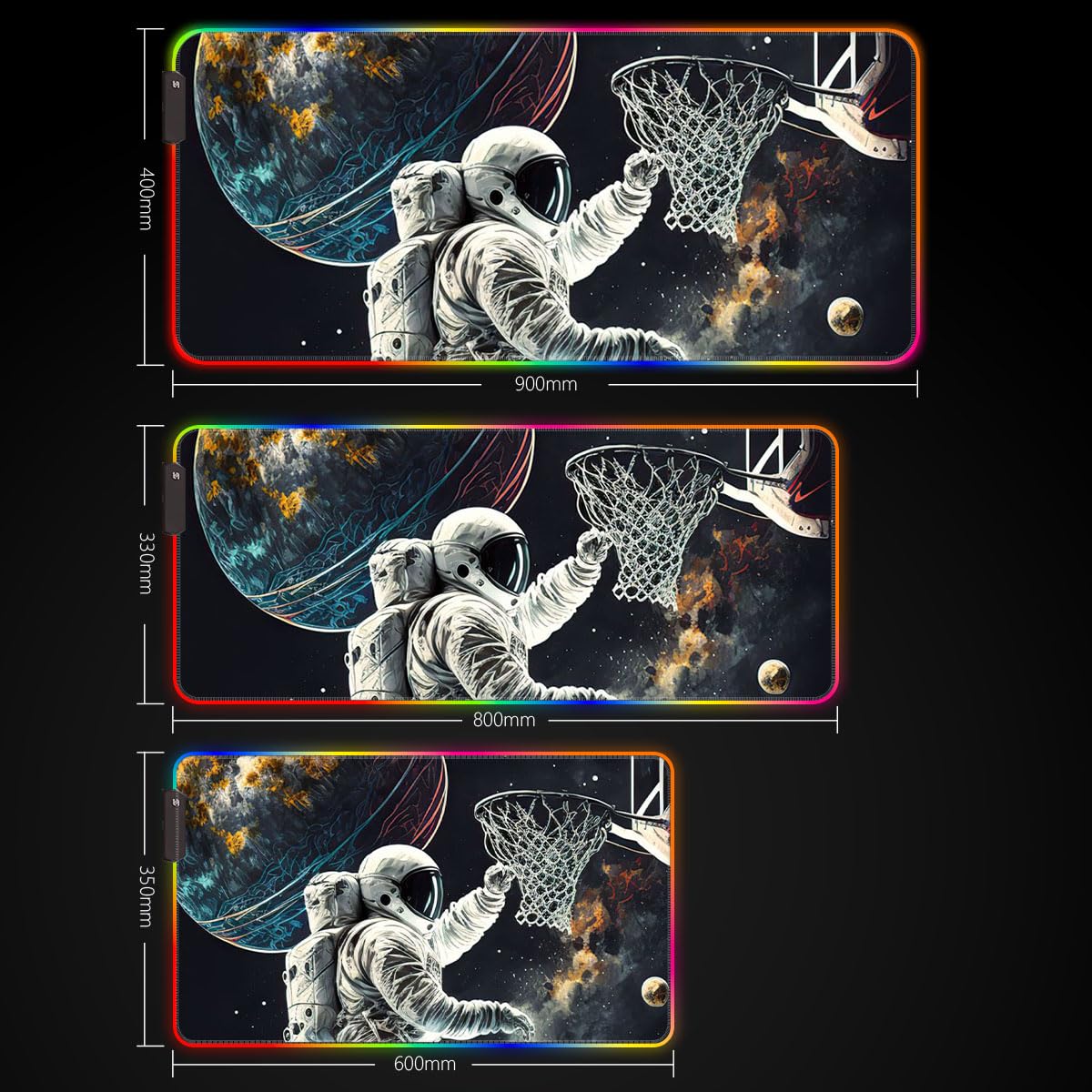 HEYCE Extended Gaming Mouse Pad with LED - Large 60x35cm Astronaut Basketball Space Design - Non-Slip Desk Mat for PC, Laptop, Office & Gaming Setup - Perfect for Work, Gaming & Home Office Use
