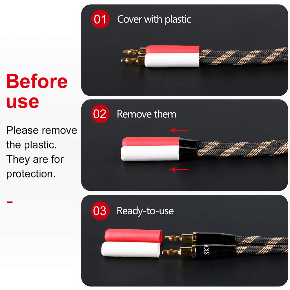 Premium Audiophile Speaker Cable Pair - Gold Plated Banana/Spade Connectors, Nylon Braid, HiFi Sound Quality (1.5M/4.9ft, 2 Cables) - Perfect for Home Theater & Stereo Speaker Systems