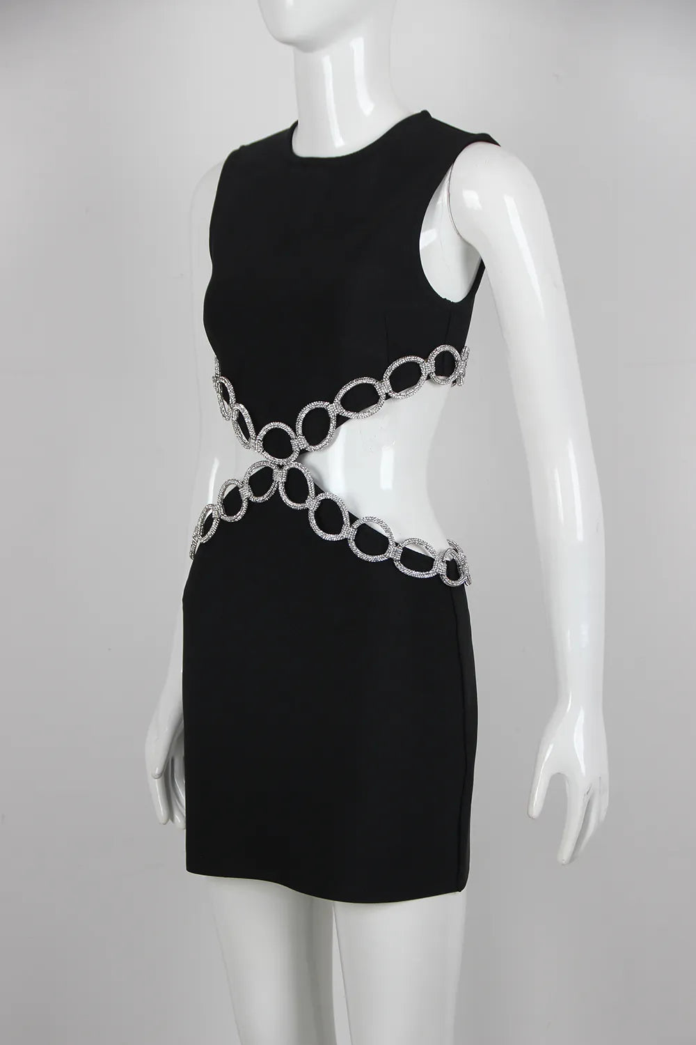 DEIVE TEGER 2023 New Summer Women's Sexy Backless Cut Out Diamond Luxury Black Bodycon Mini Dress - Elegant Evening Club Party Wear for Night Out & Special Occasions
