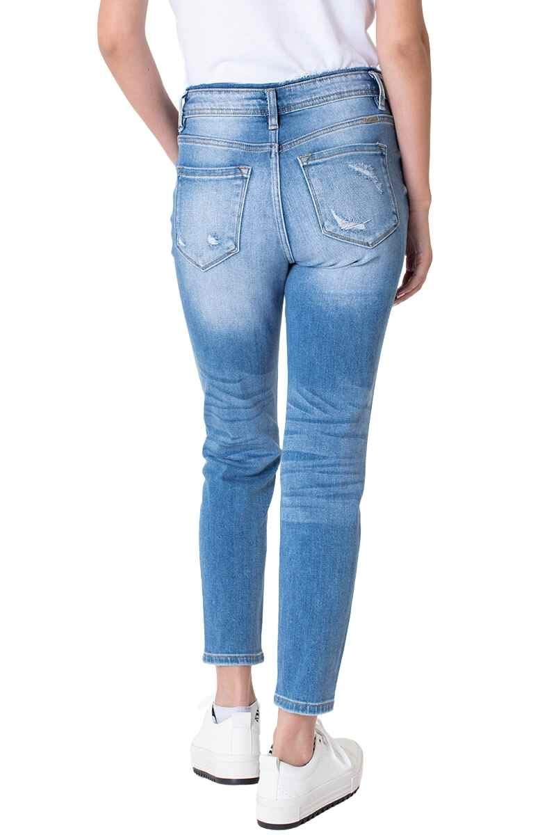 Kancan Women's High Rise Distressed Mom Jeans - KC9198L | Vintage Stretch Denim Pants for Casual Wear, Date Night & Everyday Outfits