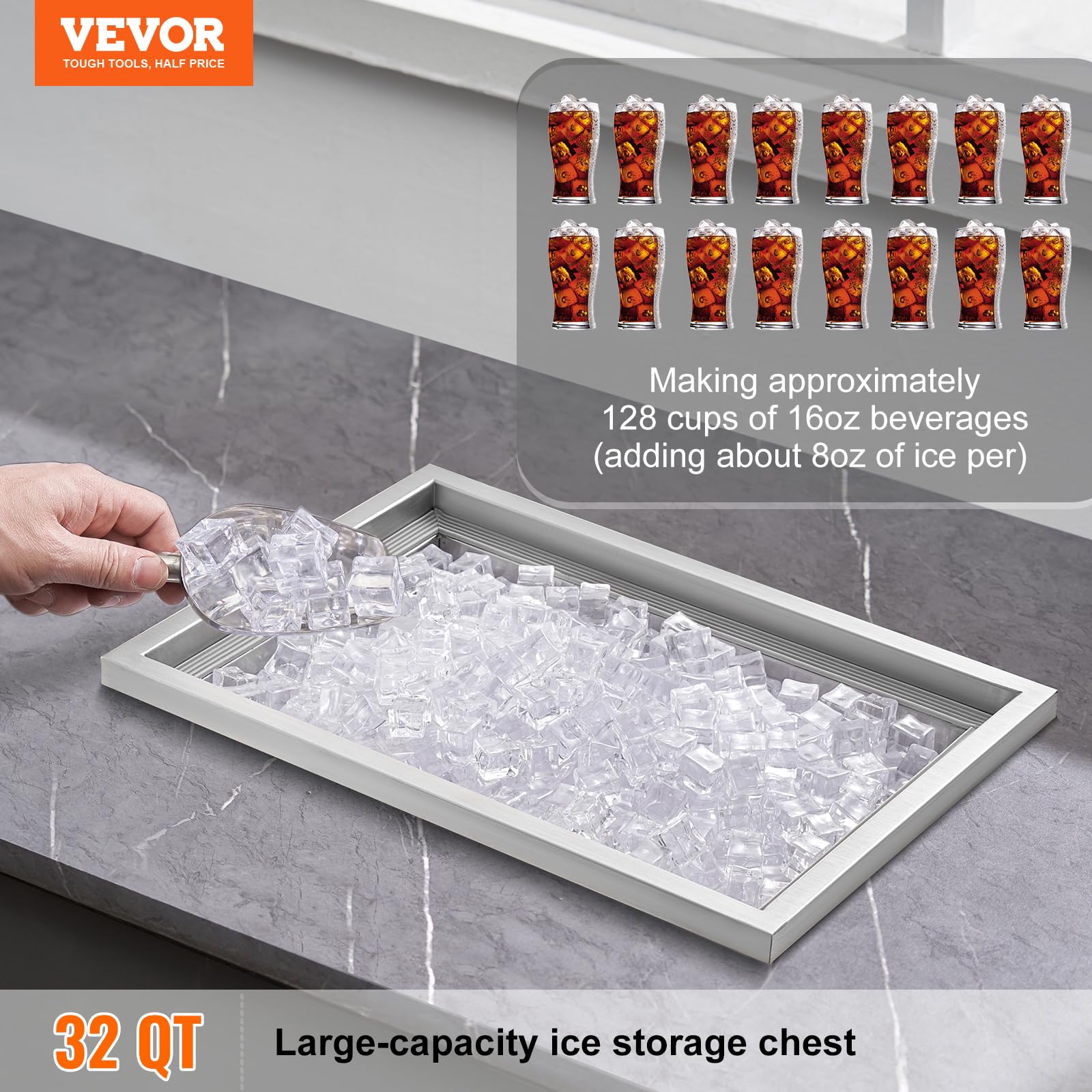 VEVOR 40QT Stainless Steel Drop-in Ice Chest Cooler - 20