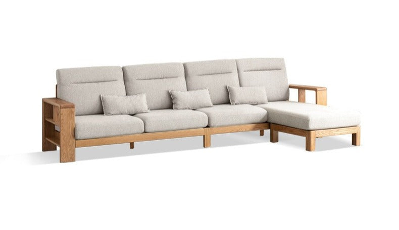 Premium Oak Solid Wood Sectional Sofa Set - Modern L-Shaped Couch with Storage for Living Room, Lounge & Family Room - Durable Hardwood Furniture for Home Decor