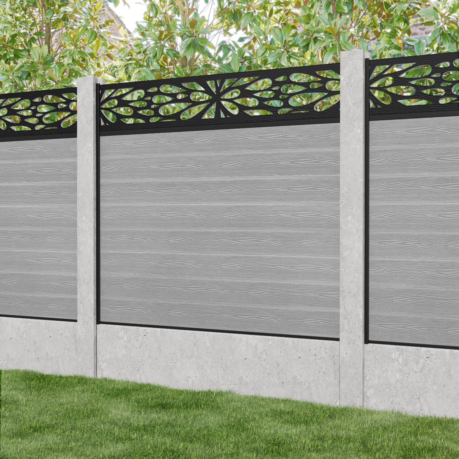 Classic Blossom Fence Panel - Light Grey Vinyl Privacy Fence for Concrete Posts | Durable Outdoor Garden Fencing for Backyard, Patio & Pool Areas