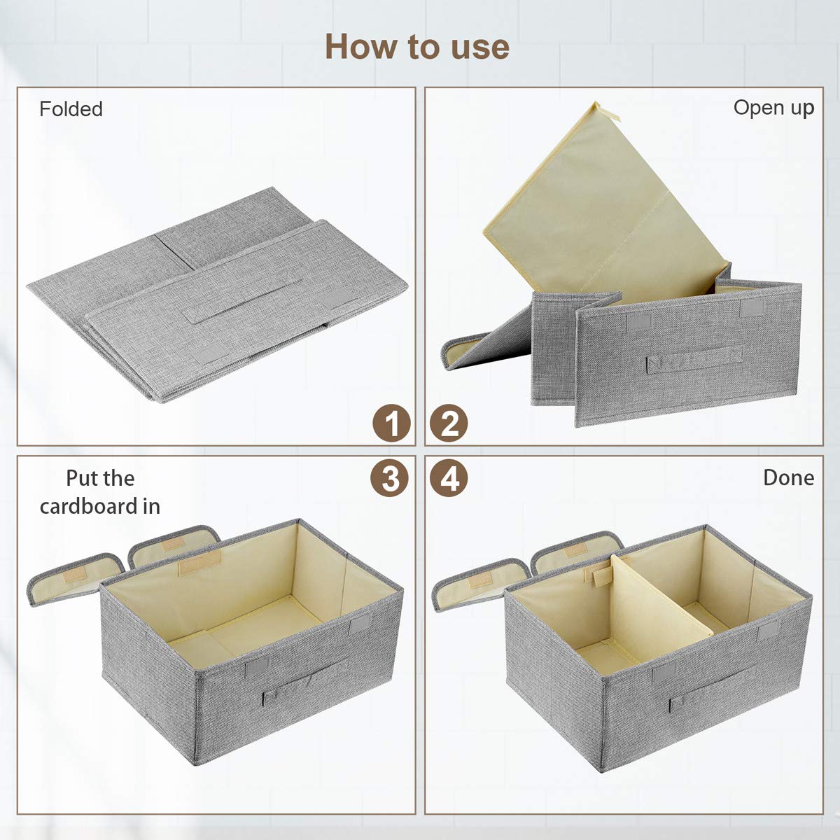 Linen Fabric Storage Bins - Foldable Organizer Box with Double Lids & Handles for Nursery, Home, Bedroom & Wardrobe | Perfect for Toys, Blankets & Clothes Storage
