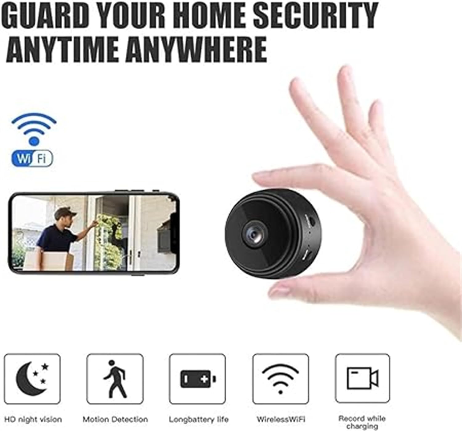 Miniguard Magnetic Mini Wireless Security Camera with Night Vision - Indoor/Outdoor Home Surveillance, Baby Monitor & Pet Camera (White, 1 Pack) for Garage, Office & Backyard Security