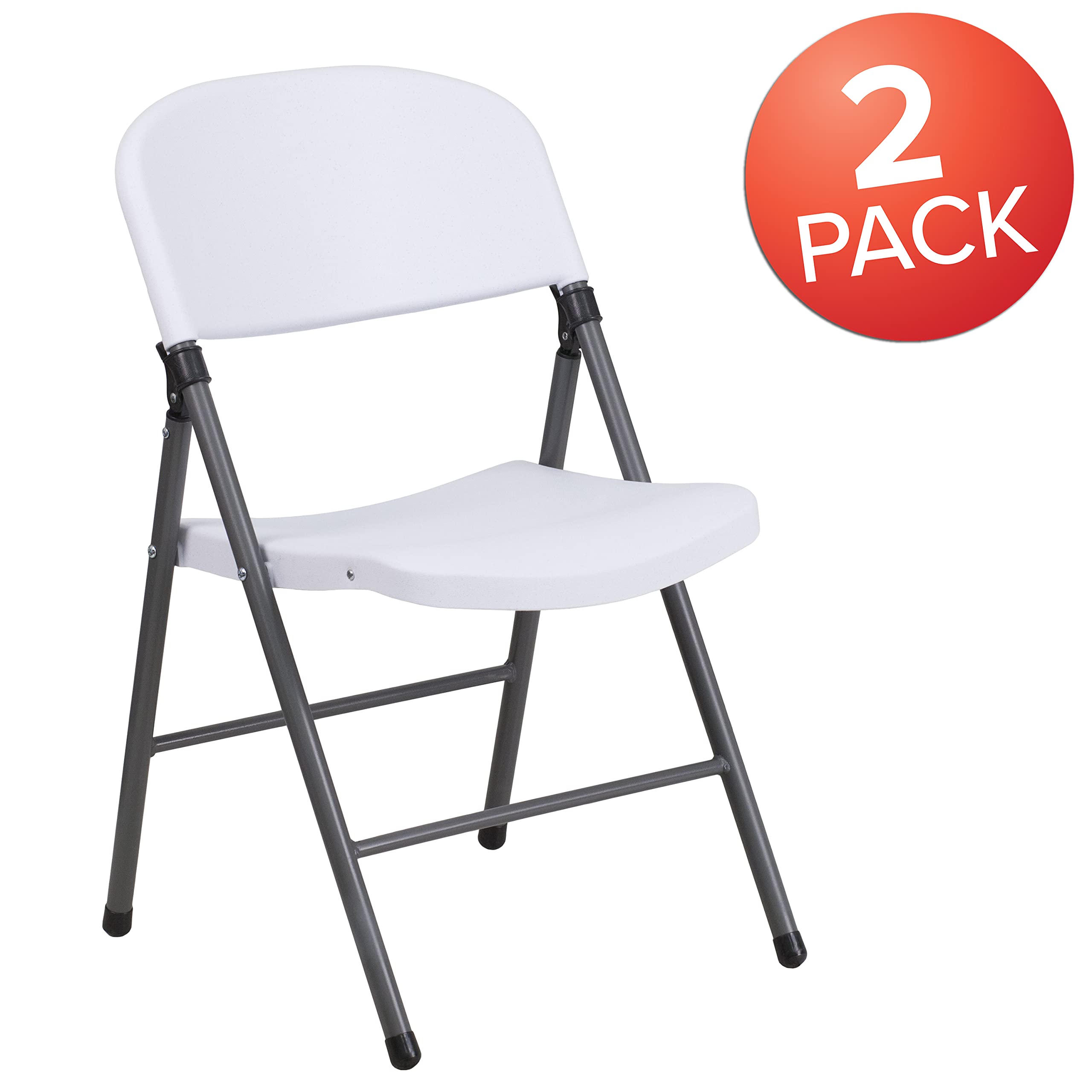 EMMA + OLIVER 2 Pack Commercial White Plastic Folding Chairs - Heavy Duty Stackable Event & Party Chairs for Weddings, Banquets, and Outdoor Gatherings