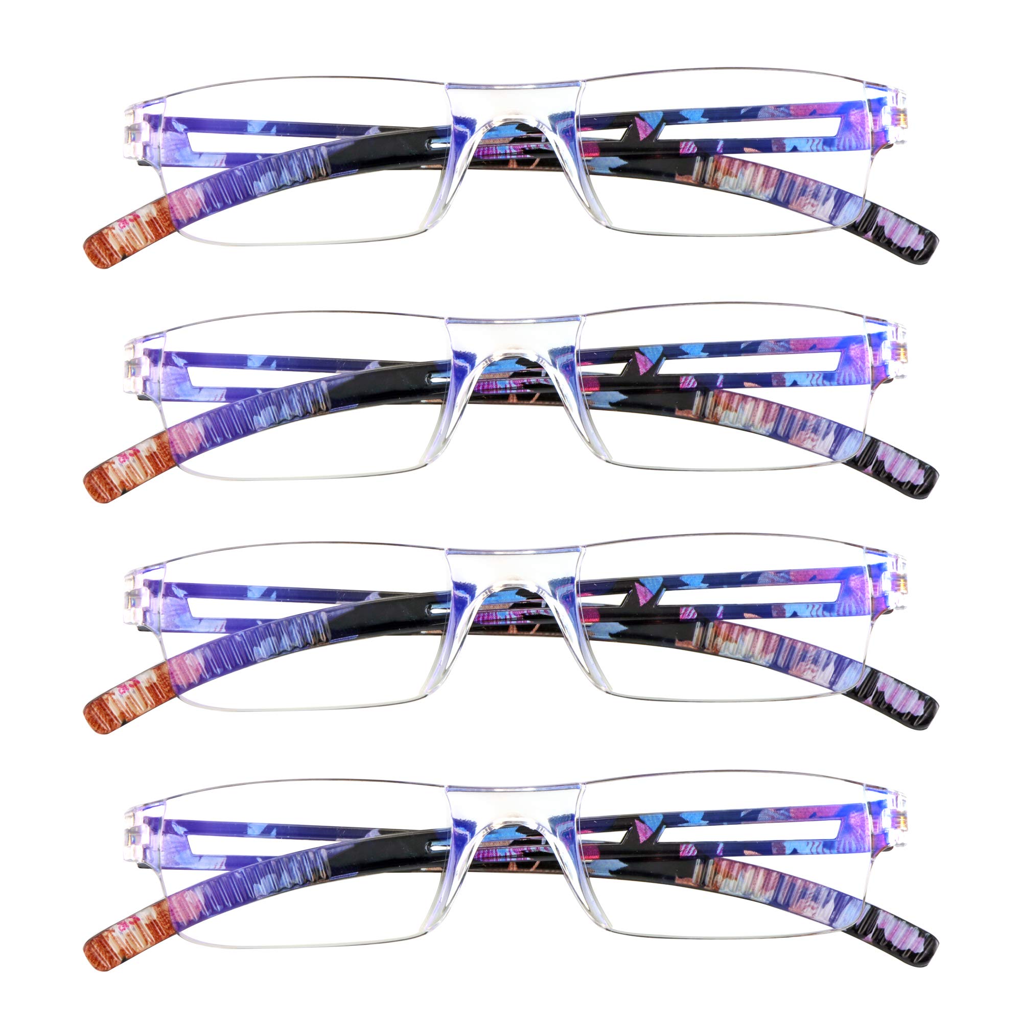 LifeArt 2/4 Pairs Blue Light Blocking Reading Glasses for Men & Women - Anti Eye Strain Computer Glasses with Rectangle Frame - Perfect for Office Work, Gaming & Screen Time