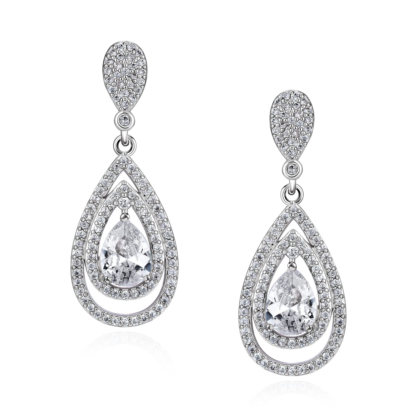 SWEETV Pear Shaped Teardrop Bridal Earrings - Elegant Dangle Drop Earrings for Wedding, Bride & Bridesmaids | Perfect for Prom, Evening Parties & Special Occasions