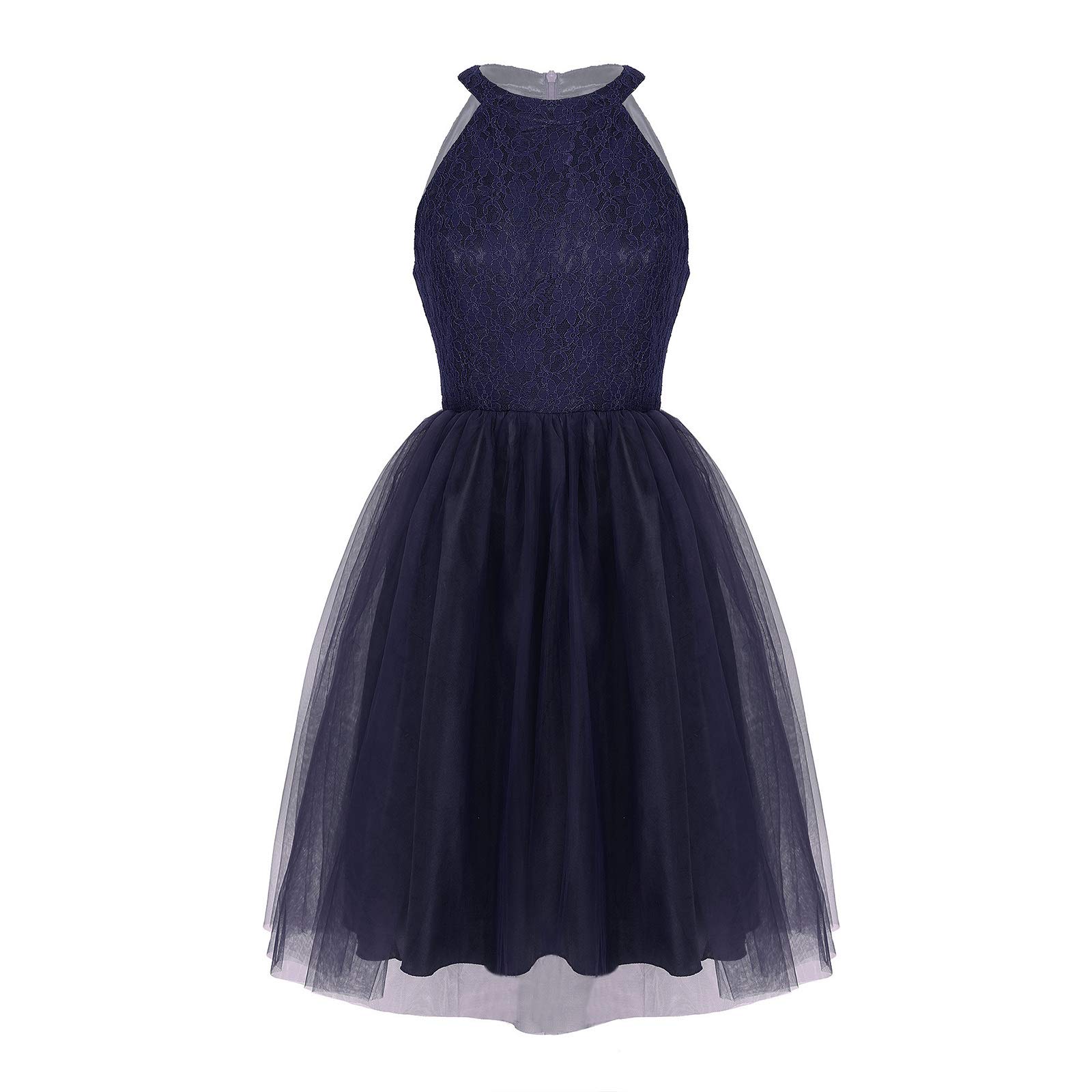Elegant Women's Lace Floral Halter Short Formal Dress - Sleeveless Wedding & Cocktail Party Dress for Special Occasions | Perfect for Bridal Showers, Evening Events & Summer Celebrations