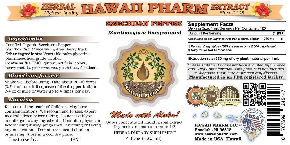 **Szechuan Pepper Liquid Extract - Zanthoxylum Bungeanum Berry Husk Tincture | Herbal Supplement by Hawaii Pharm | 2 fl.oz (60ml) | Made in USA | Supports Digestion & Flavor Enhancement**    *(Use for culinary recipes, herbal remedies, or digestive wellness)*