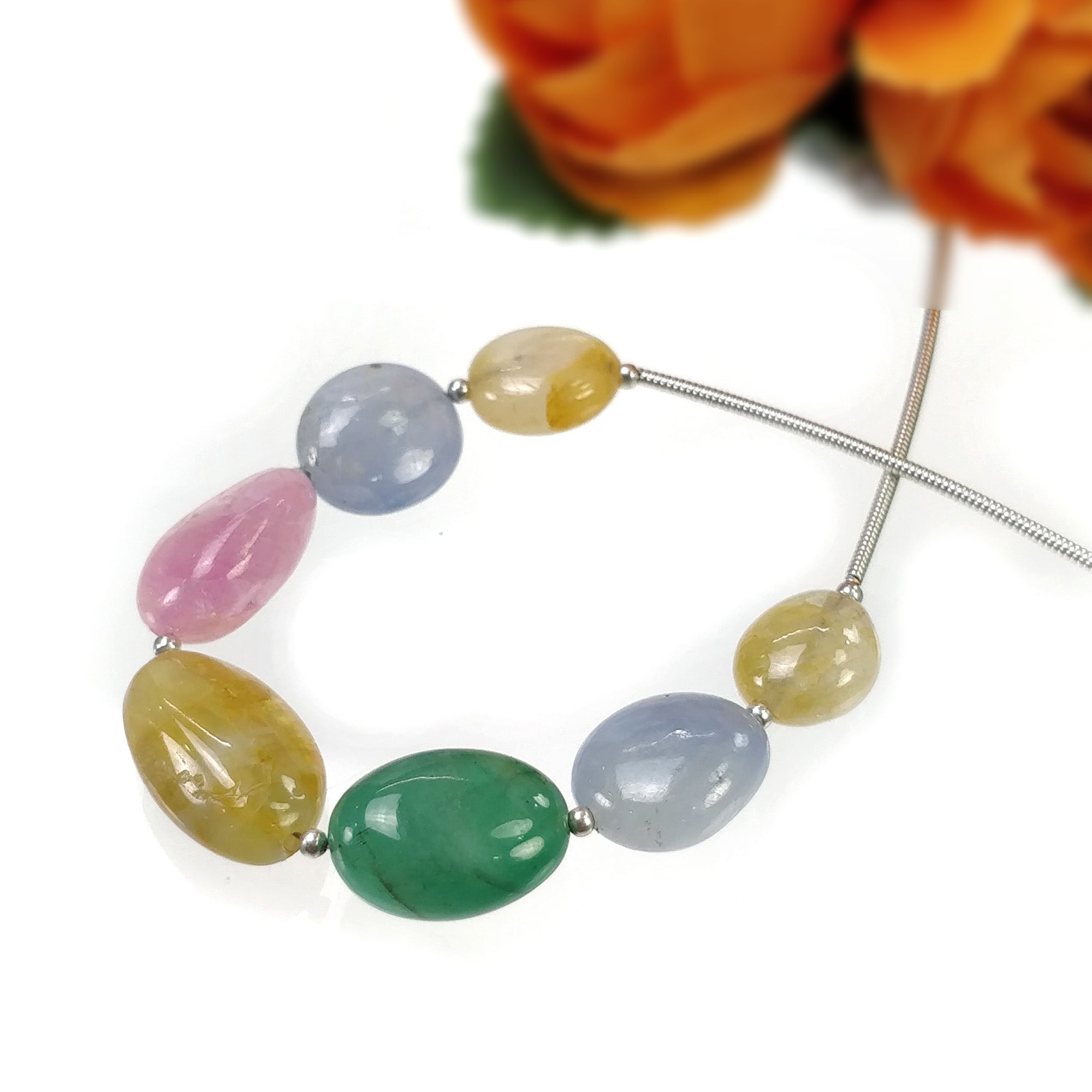 Natural Untreated Chrysoberyl Emerald Burmese Pink Blue Yellow Sapphire Loose Beads - 55.00cts Oval Shape Plain Nuggets (10x9mm to 16x11mm) for Jewelry Making, DIY Crafts & Gemstone Collections