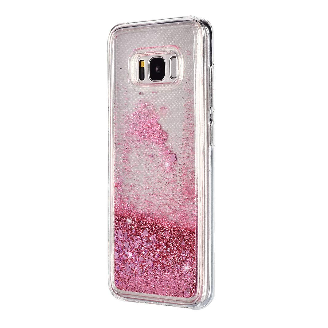 Sparkly Glitter Shockproof Case for Samsung Galaxy S8 Plus - Pink Floating Glitter Silicone Cover with Quicksand Liquid Design | Clear Transparent Protective Phone Case | Perfect for Everyday Use, Parties & Gift Giving