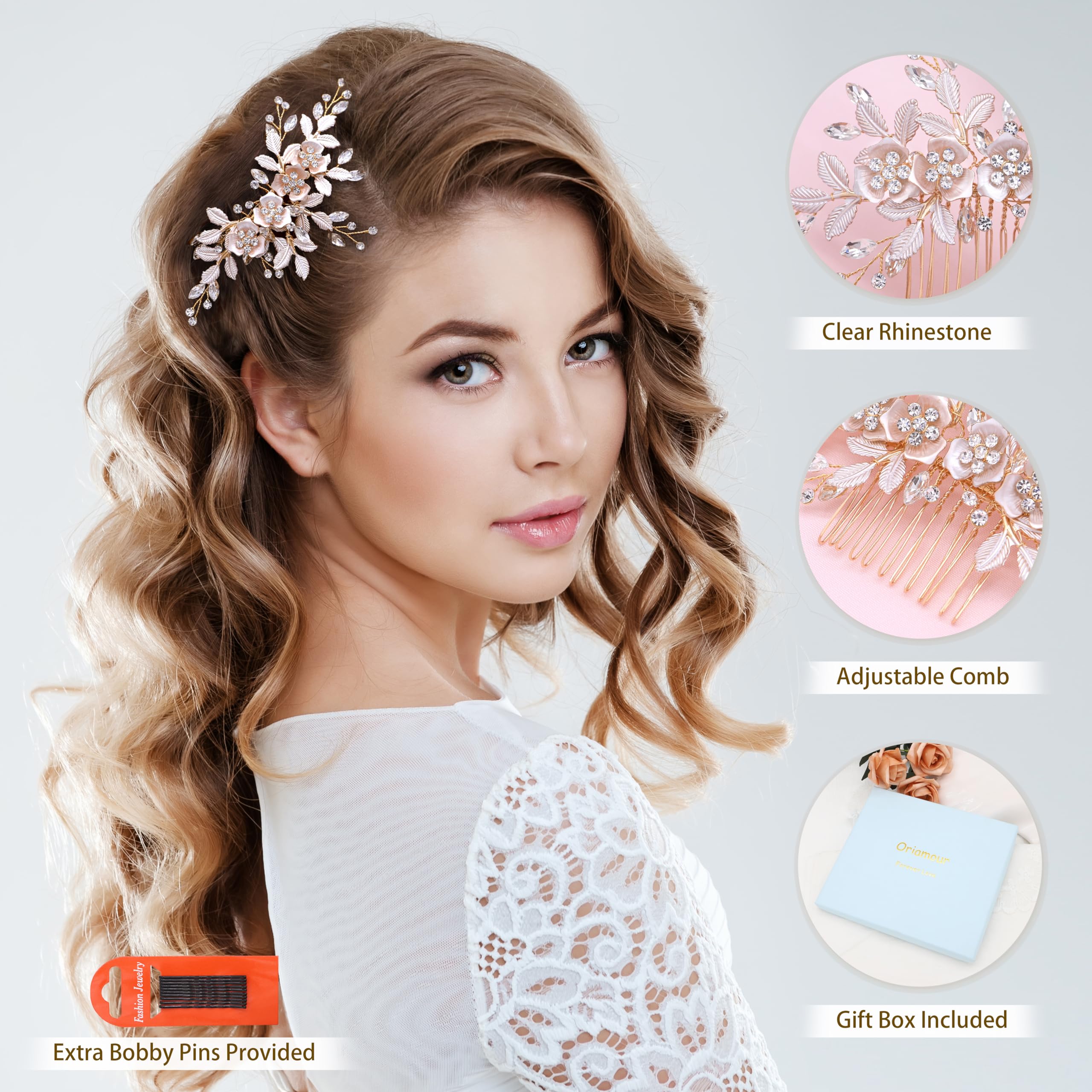 Oriamour Gold Bridal Hair Combs & Pins Set for Weddings & Special Occasions